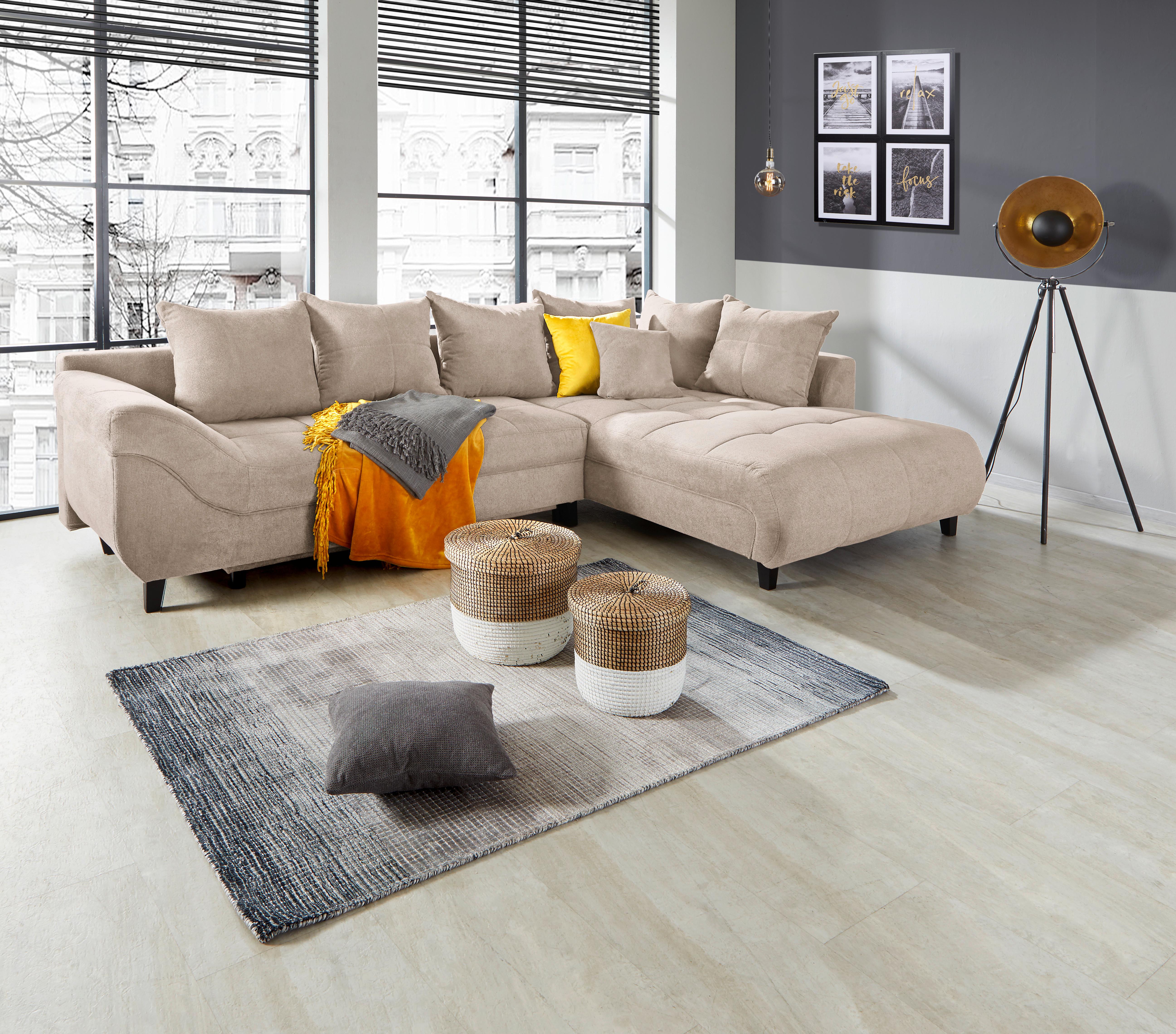 Ecksofa Mendoza - Beige/Schwarz, Design, Textil (309/197cm) - Ondega