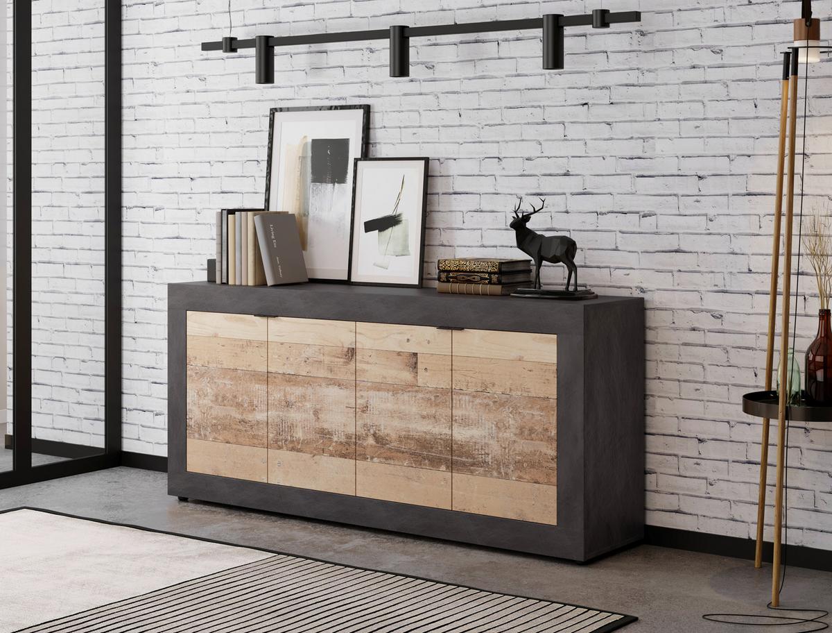 Sideboard 180cm Lunea Alteiche Hell Dekor - Alteiche/Schwarz, Design, Holzwerkstoff (180/86/42cm) - MID.YOU