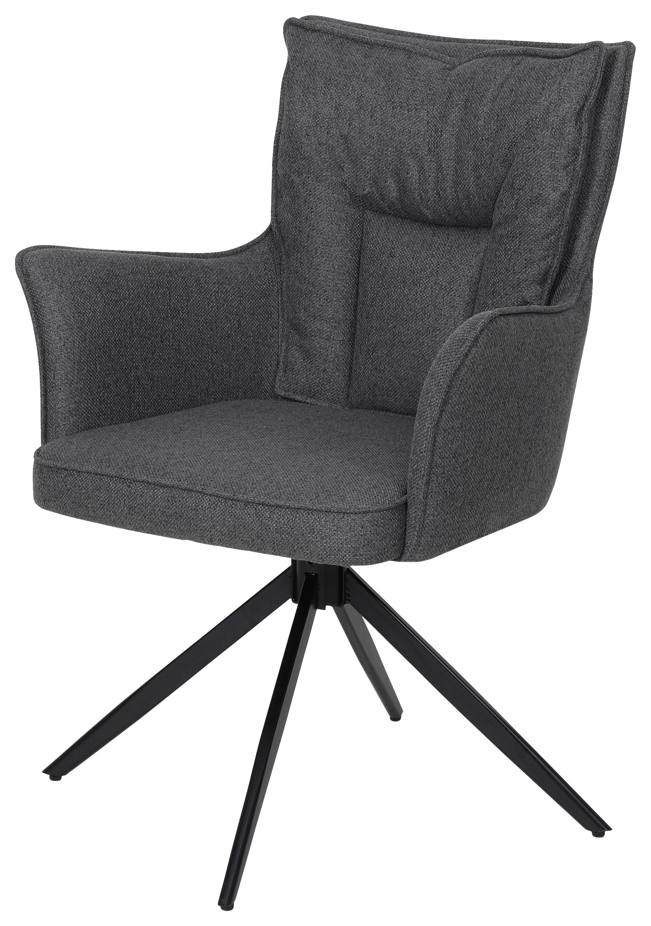 Armlehnstuhl Elisa Leinenoptik Dunkelgrau B: 65cm - Dunkelgrau/Schwarz, KONVENTIONELL, Textil/Metall (65/89/64cm)