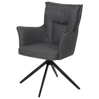 Armlehnstuhl Elisa Leinenoptik Dunkelgrau B: 65cm - Dunkelgrau/Schwarz, KONVENTIONELL, Textil/Metall (65/89/64cm)