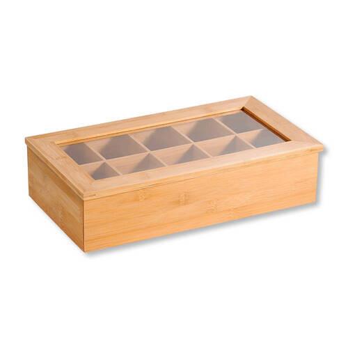 Teebox Bambus LxBxH: 36x20x9 cm, 10 Fächer inkl. Sichtfenster - Naturfarben, MODERN, Holz/Kunststoff (36/20/9cm) - Kesper
