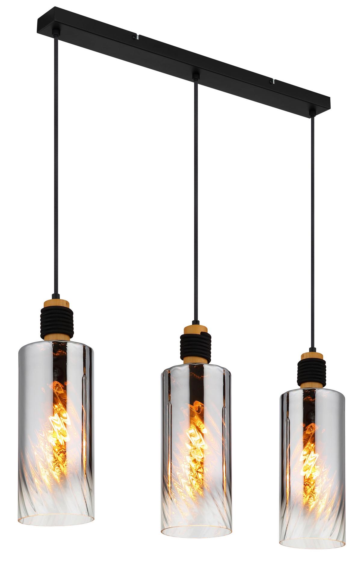 HÄNGELEUCHTE Exkl. 3xE27 40W - Klar/Schwarz, Design, Glas/Holz (68/12/150cm) - Globo