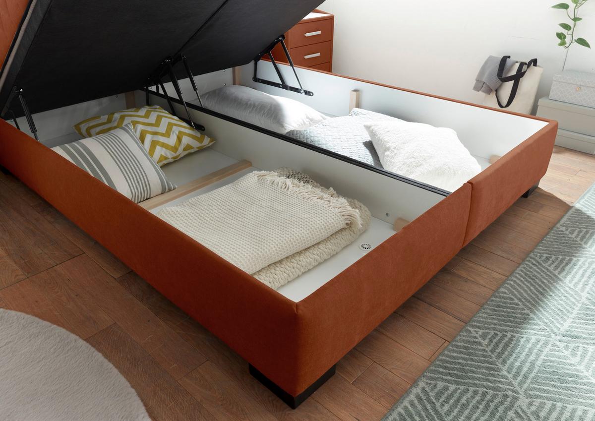 Boxbett Nagol B - Cognac/Schwarz, MODERN, Holzwerkstoff/Textil (160/200cm) - MID.YOU