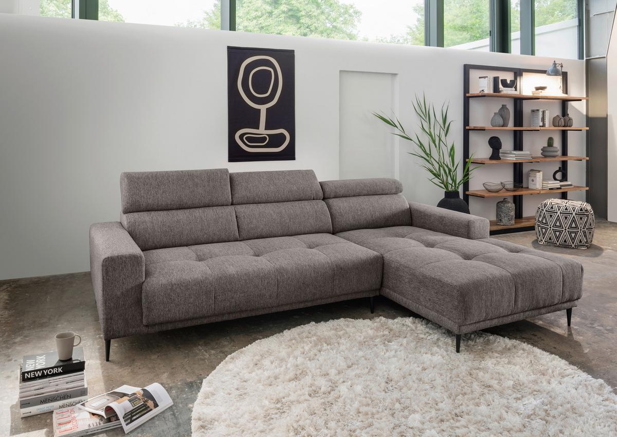Ecksofa Intera Graubraun S: 276x188 Cm - Graubraun/Schwarz, KONVENTIONELL, Textil (276/188cm) - Livetastic