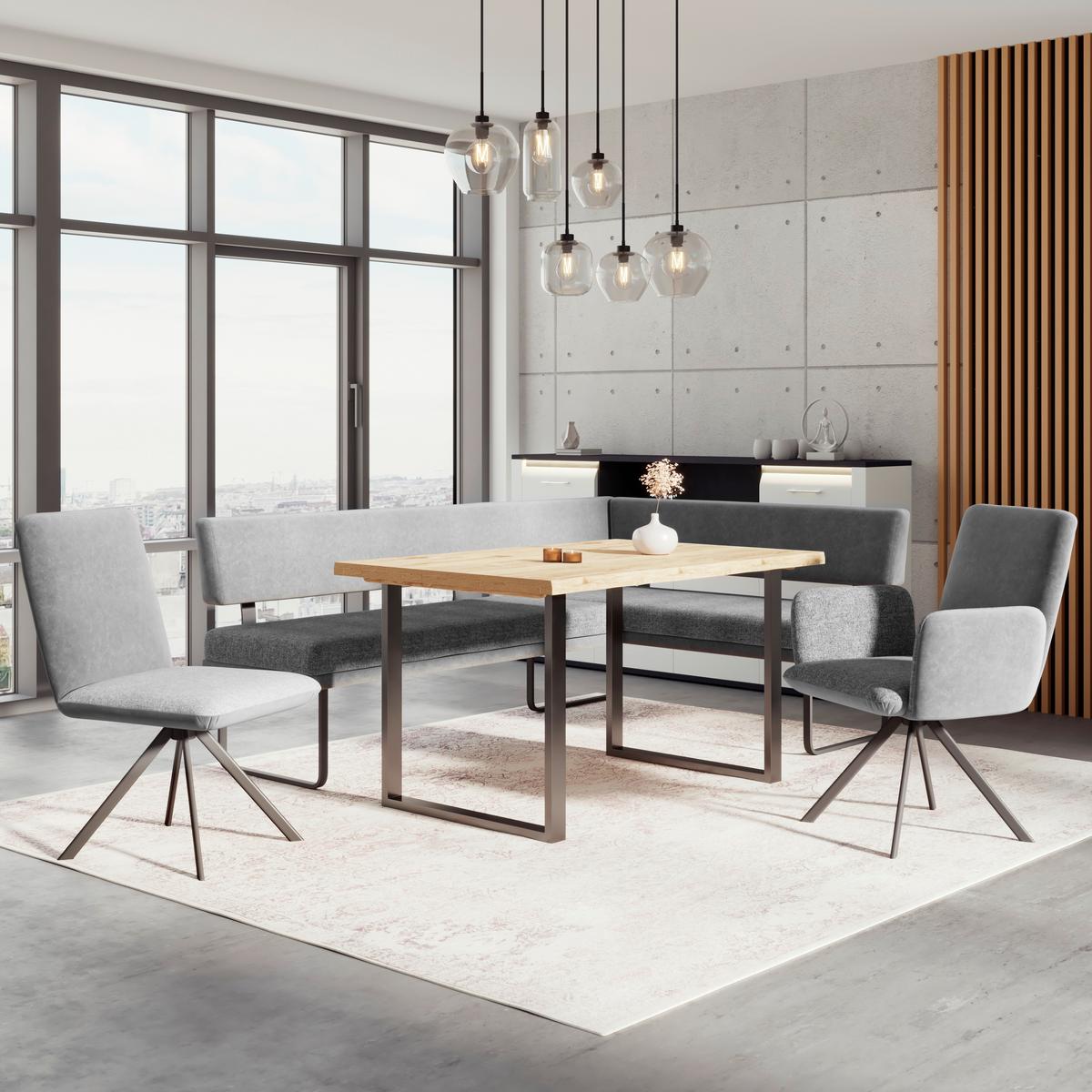 Eckbank Kian Webstoff Grau, S: 233x164cm - Schwarz/Grau, Trend, Textil/Metall (233/164cm)