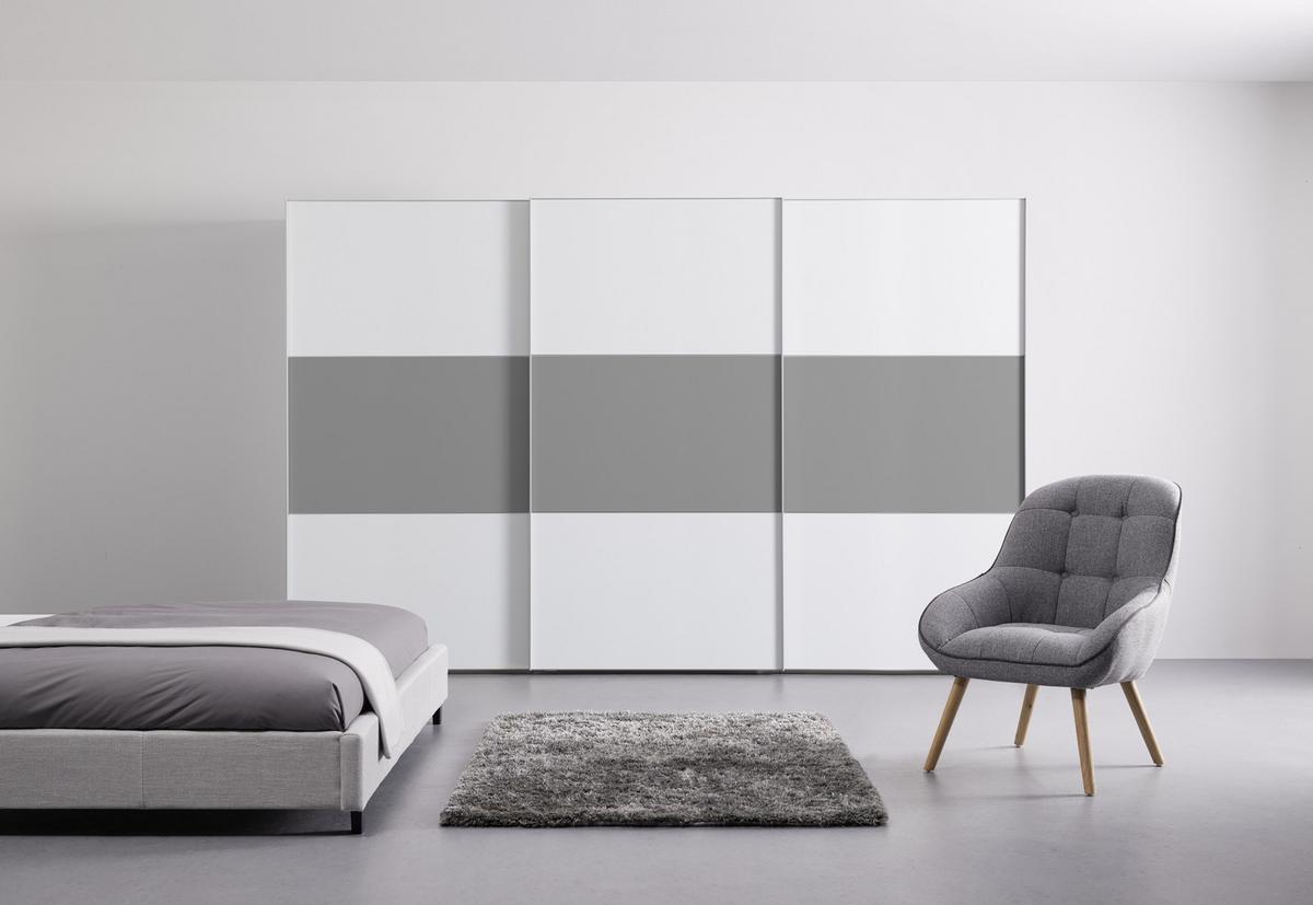 Schwebetürenschrank 336cm Includo, Weiß/grau - Weiß/Grau, MODERN, Holzwerkstoff (336/222/68cm)
