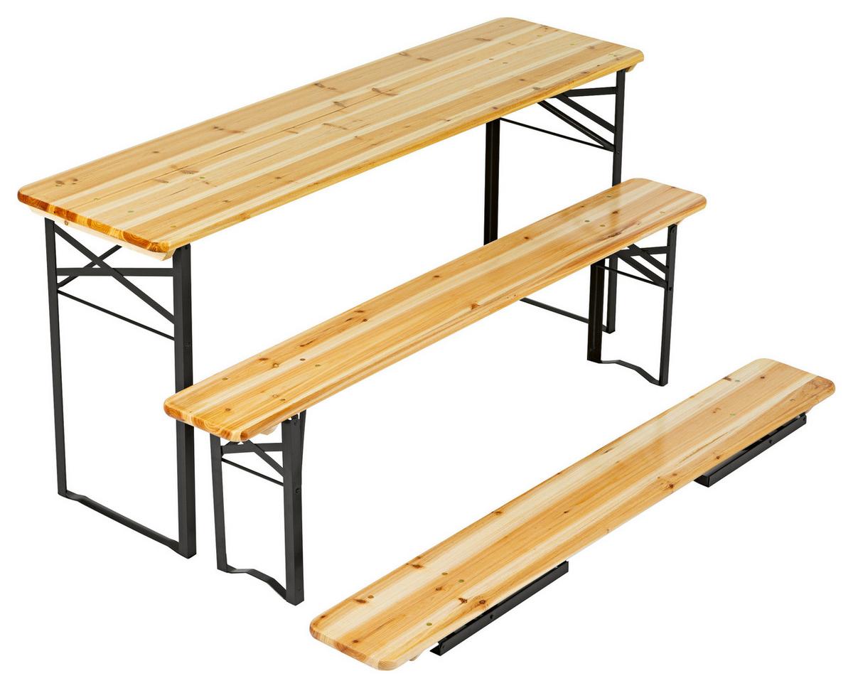 Bierzeltgarnitur 3tlg. - Fichtefarben, Basics, Holz/Metall (167/46/75cm)