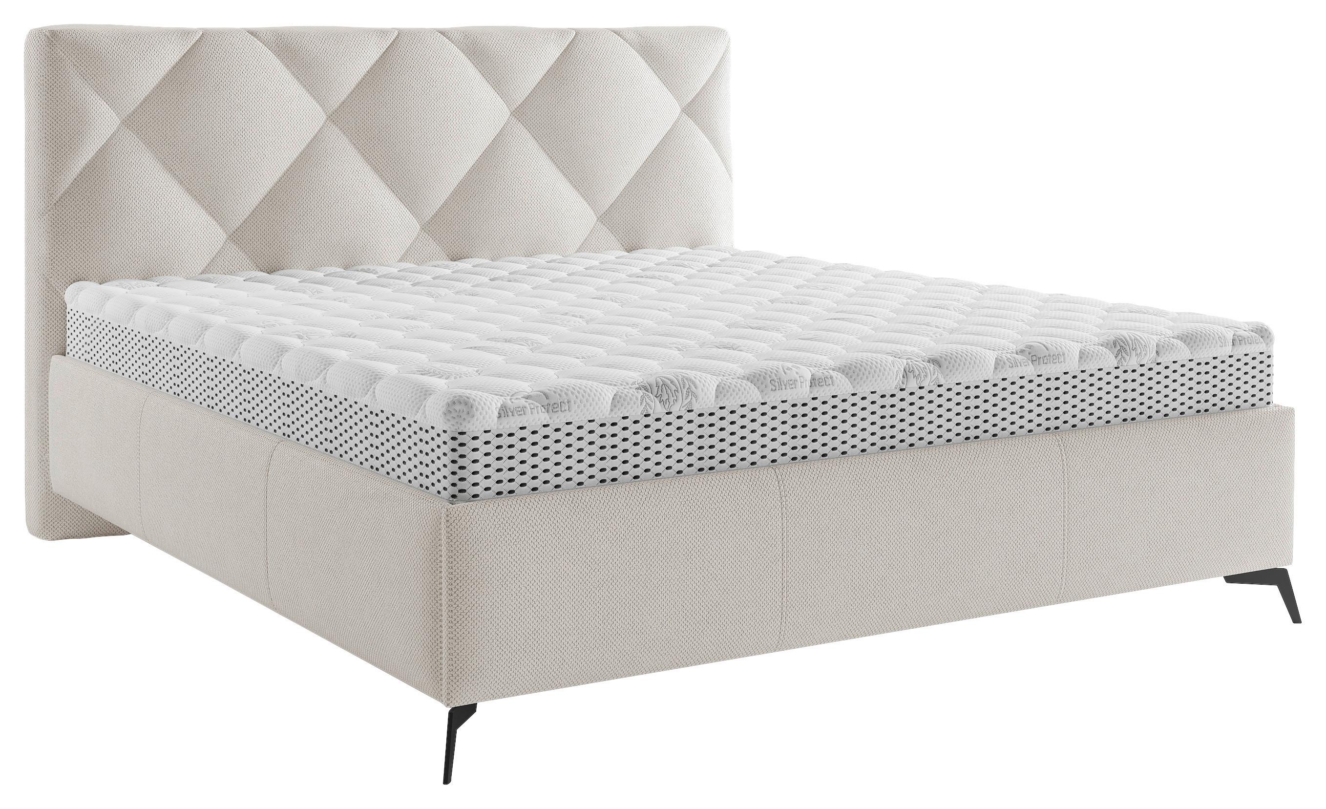 Čalúnená posteľ BIANCO 160x200, krémová - čierna/bronzová, Modern, kov/drevo (160/200cm)