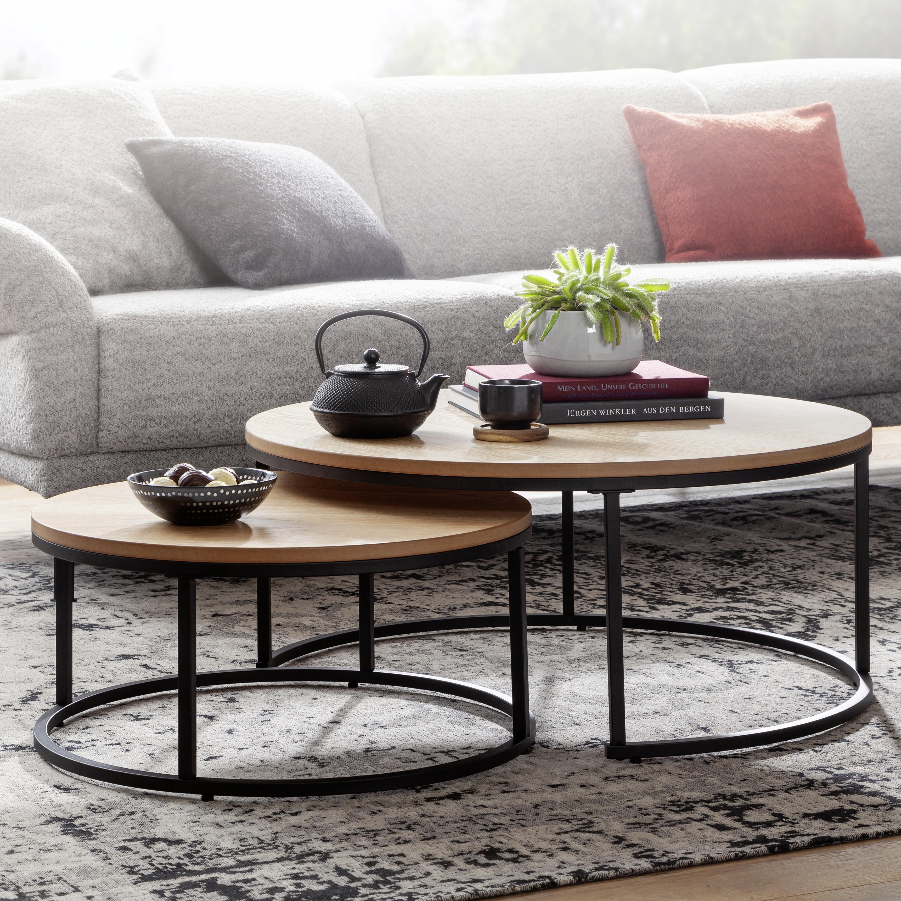 Sada zasouvacích stolků WL6.507 - černá/hnědá, Moderní, kov/kompozitní dřevo (80/80/36cm) - MID.YOU
