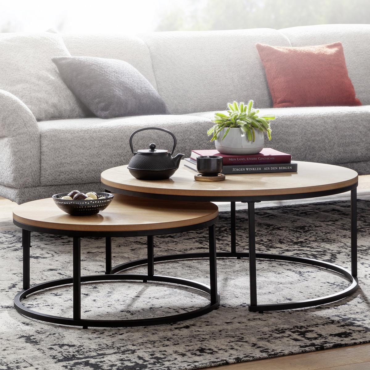 Sada zasouvacích stolků WL6.507 - černá/hnědá, Moderní, kov/kompozitní dřevo (80/80/36cm) - MID.YOU