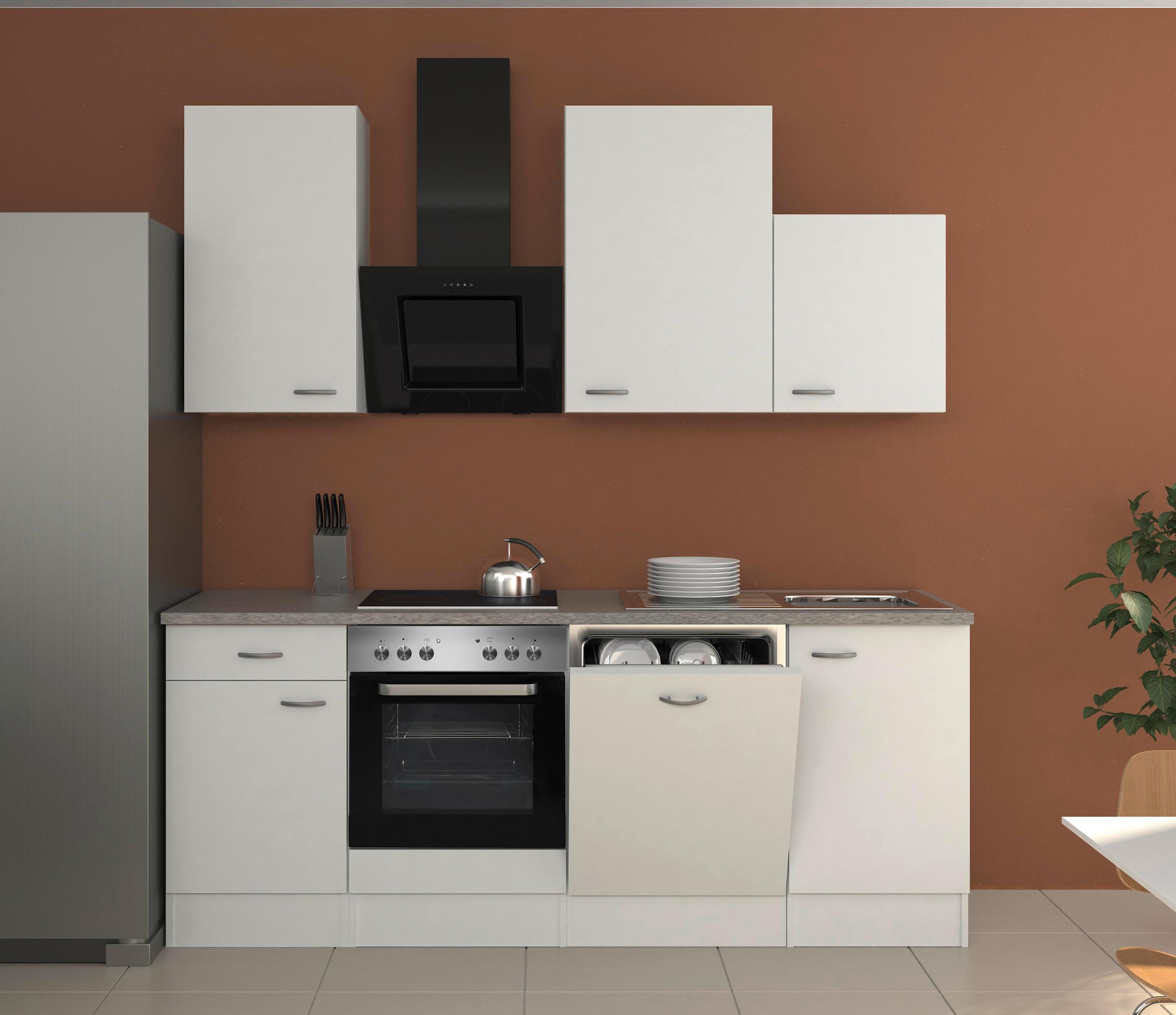 Küchenzeile Wito mit Geräten 220 cm Grau/Weiß Modern - Edelstahlfarben/Weiß, MODERN, Holzwerkstoff (220cm) - MID.YOU