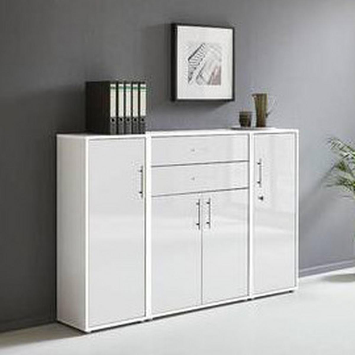 Aktenschrank Office Edition Weiß Hochglanz, B: 172,6 Cm - Weiß Hochglanz/Weiß, MODERN, Holzwerkstoff (172,6/113,6/33cm) - MID.YOU