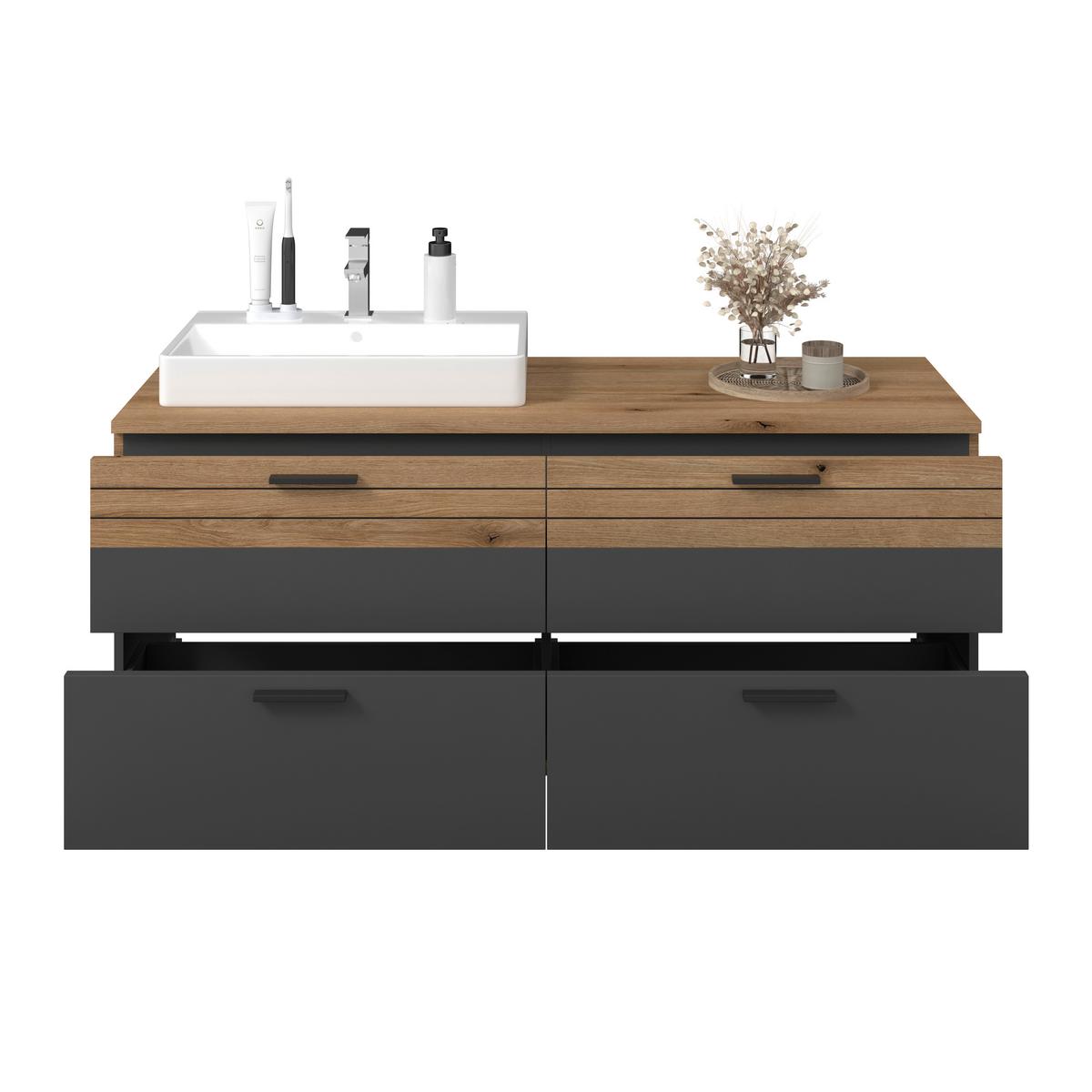 Waschbeckenunterschrank Cotia Cotlu B: 57 cm Anthrazit - Eichefarben/Anthrazit, MODERN, Keramik/Holzwerkstoff (140/57/48cm) - James Wood