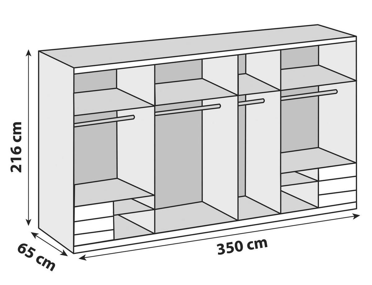 Schwebetürenschrank Level 36 A Graphit/Eiche/Spiegel, B:350cm - Eichefarben/Graphitfarben, Basics, Glas/Holzwerkstoff (350/216/65cm) - MID.YOU