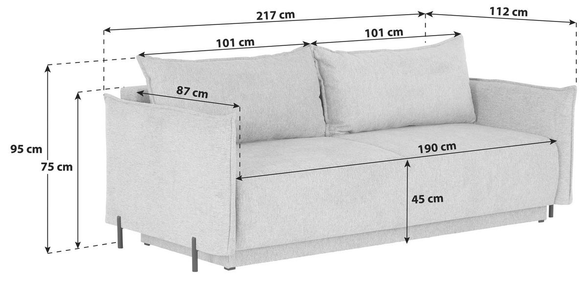 Schlafsofa Giulia - Rostfarben/Schwarz, MODERN, Textil (217/75-95/112cm) - Luca Bessoni