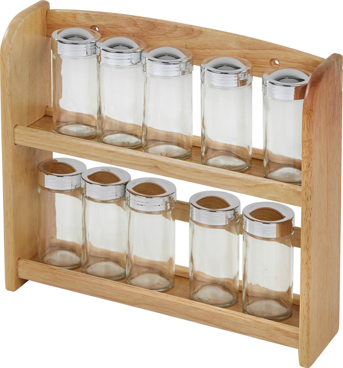 Gewürzregal Holz Gisela inkl. 10 Gläser BxH: 28,5x26 cm - Silberfarben/Naturfarben, KONVENTIONELL, Glas/Holz (28,5/26/7,3cm) - James Wood