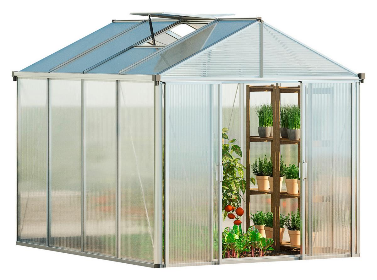 Gewächshaus Premier B 6,73 m² Alu 225x232x299 cm - Silberfarben, MODERN, Metall (225/232/299cm)