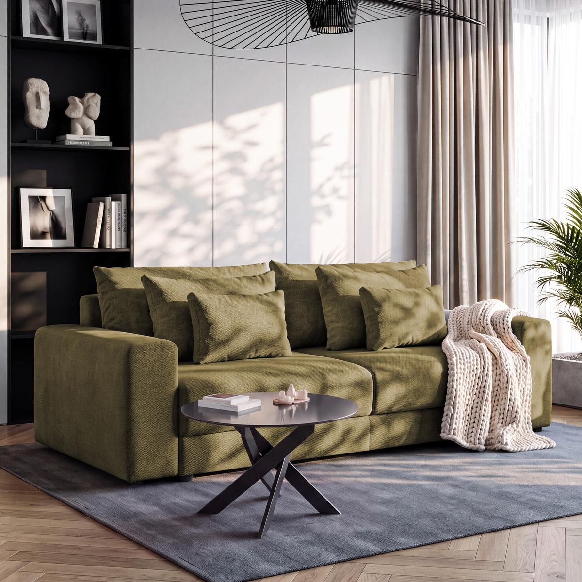 Megasofa Mega Chenille grün, B: 255cm - Schwarz/Grün, Trend, Textil (255/94/126cm) - Luca Bessoni