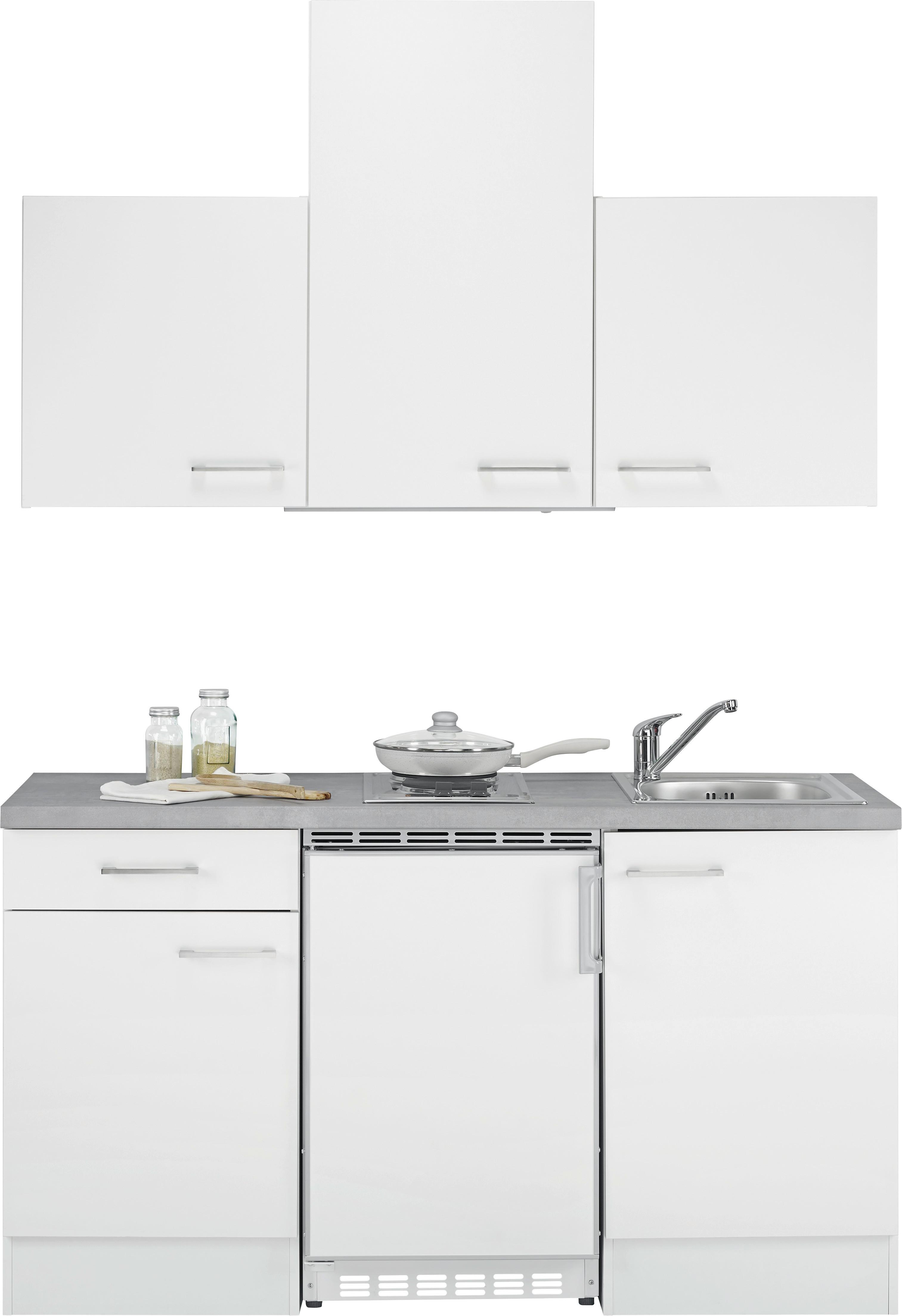 Minikuchyńa NEO vrátane spotrebičov a drezu - biela, Modern, kompozitné drevo (150cm) - FlexWell