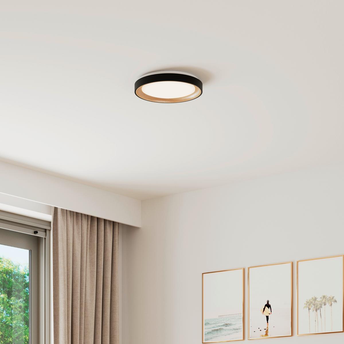 LED-DECKENLEUCHTE CATHERINE - Eichefarben/Schwarz, Basics, Kunststoff/Metall (40/6cm) - Luca Bessoni