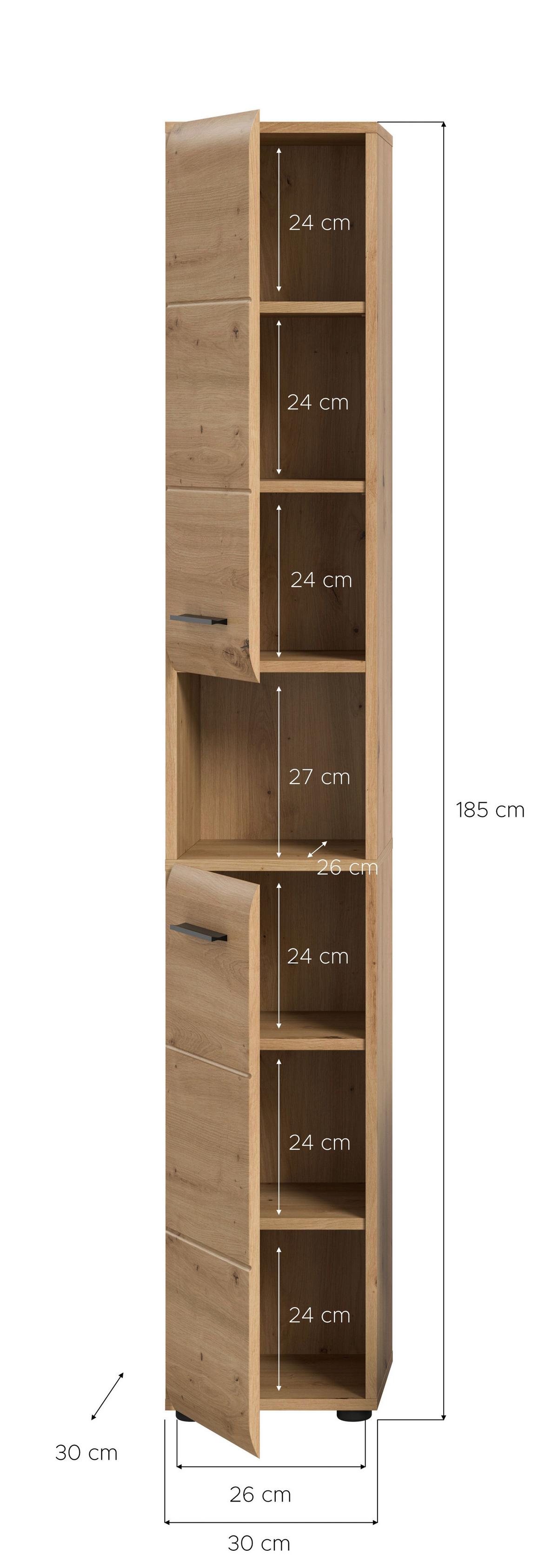 Hochschrank Ice Eiche Artisan Dekor B: 30cm - Schwarz/Eiche Artisan, Basics, Holzwerkstoff (30/185/30cm) - MID.YOU
