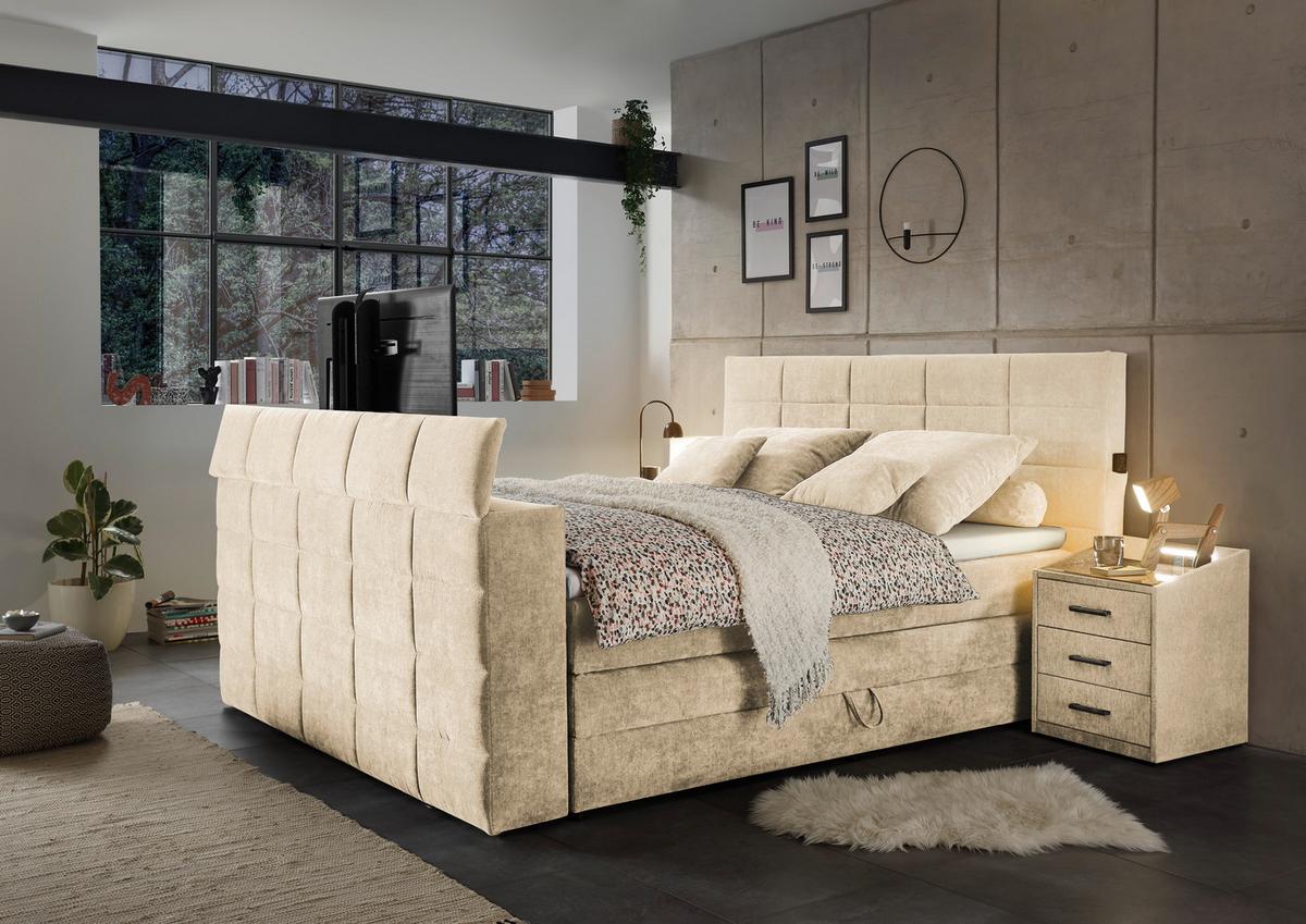 Boxspringbett mit Bettkasten 180x200 cm Denver - Sandfarben, KONVENTIONELL, Textil (180/200cm) - Carryhome