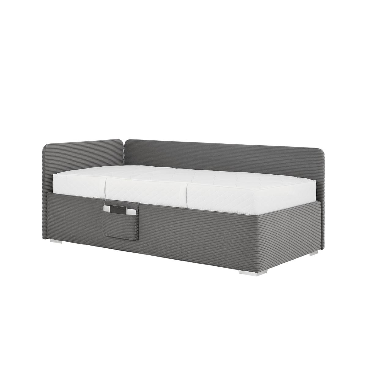 Posteľ Remi s bočnicami 90x200, poťah sivý - sivá/prírodná farba, Konventionell, drevo/textil (90/200cm)