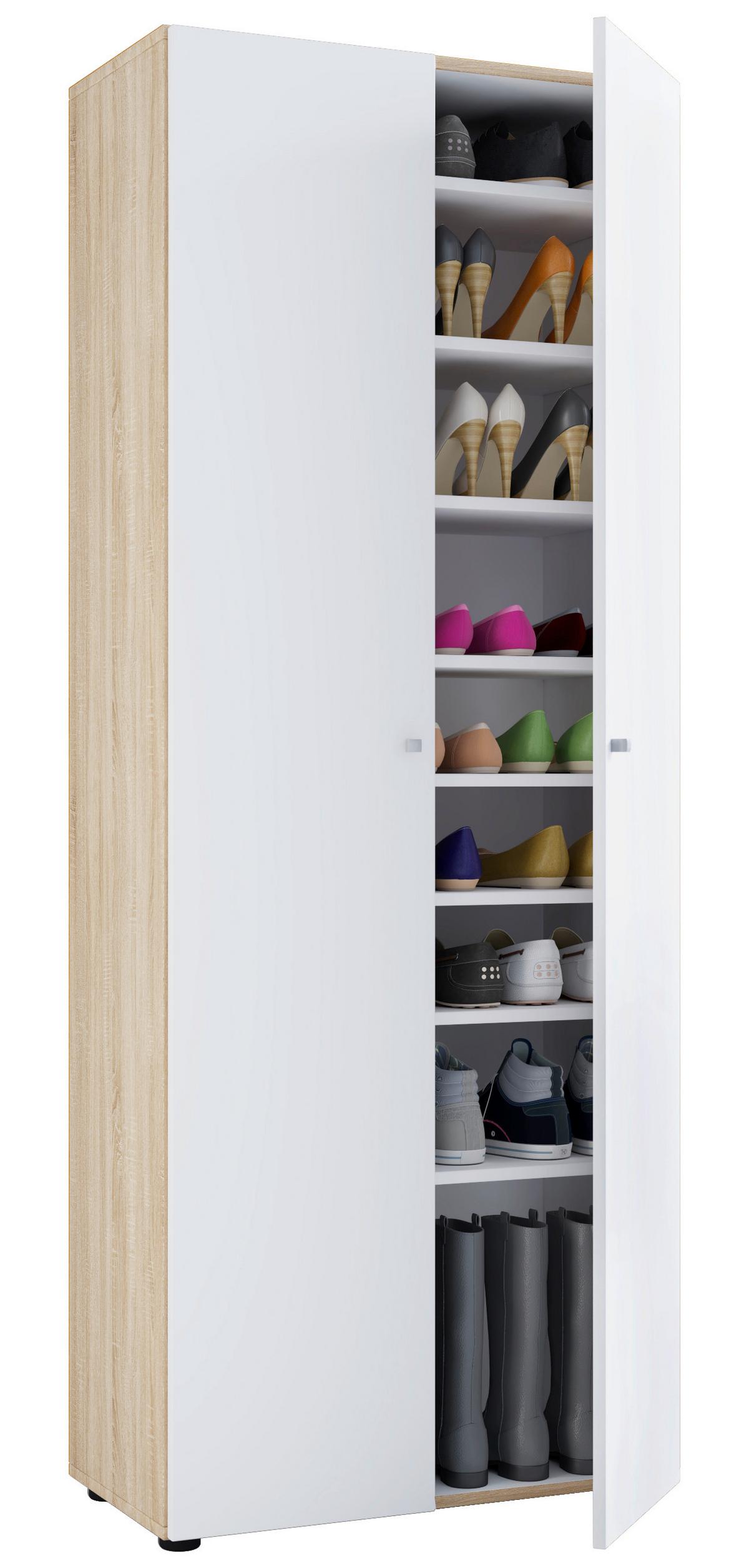 Schuhschrank Vandol Weiß/Eiche Dekor B: 71 cm - Eichefarben/Schwarz, Design, Holzwerkstoff (71/180/39cm) - MID.YOU