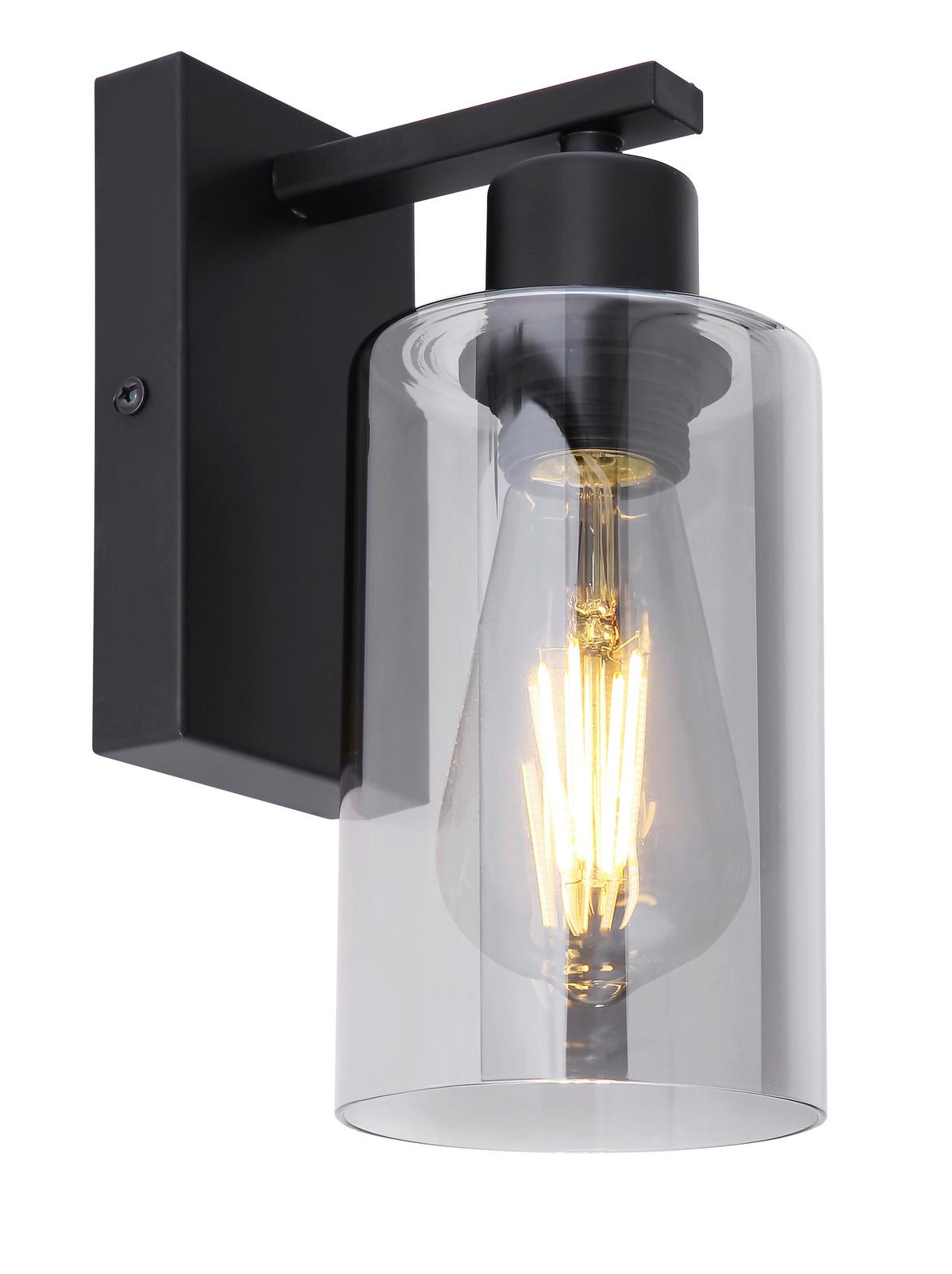 Wandleuchte 1-Flammig Grau/Schwarz - Schwarz/Grau, Design, Glas/Metall (10/15/23cm) - Globo