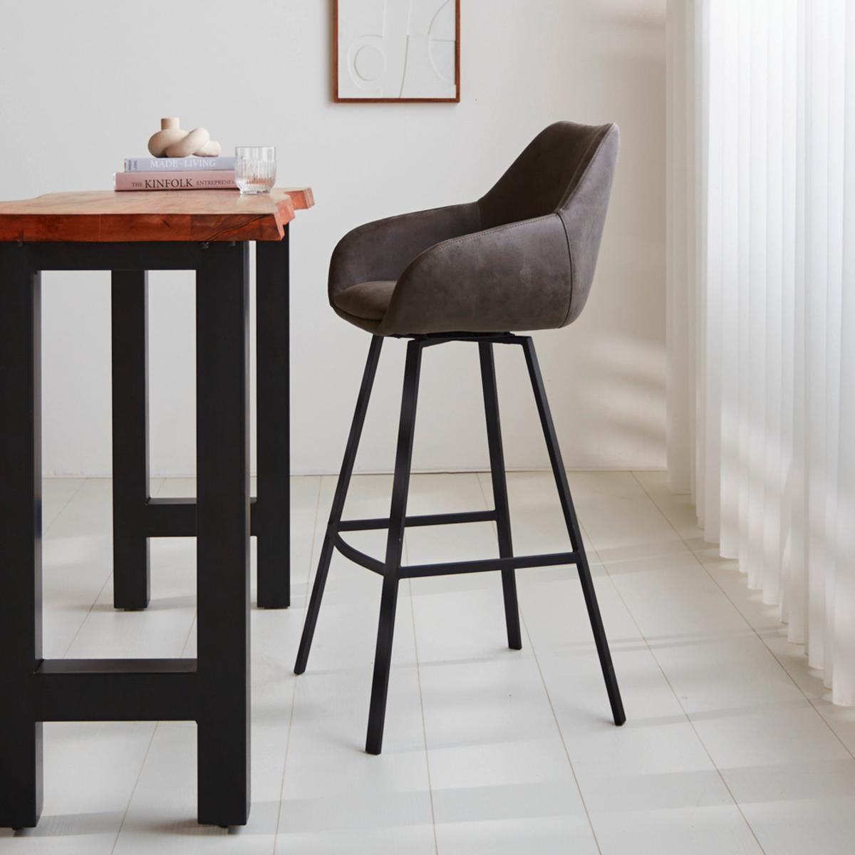 Barhocker-Set Casper Anthrazit B: 50 cm - Anthrazit/Schwarz, MODERN, Textil/Metall (50/112/60cm) - MID.YOU