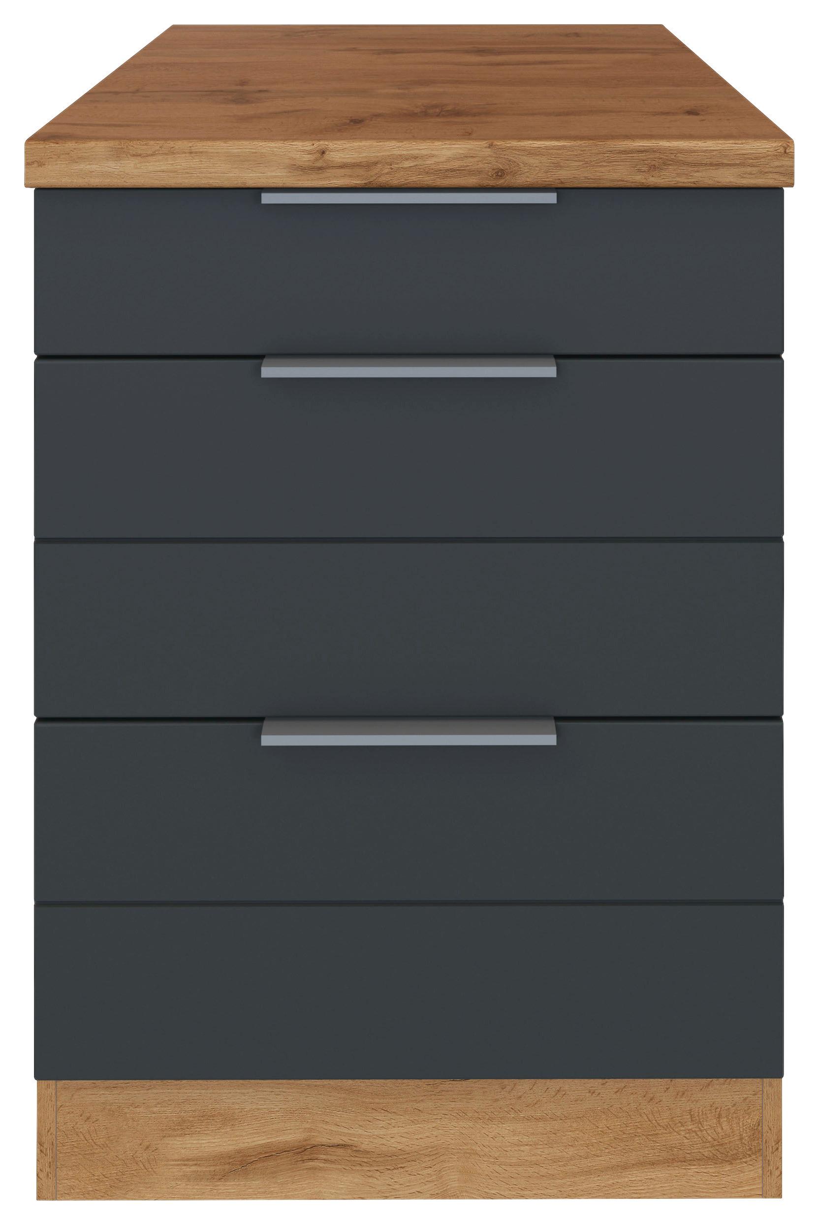 Küchenunterschrank Florenz B: 60 cm Grau/Eiche Dekor 3 Laden - Eiche Wotan/Grau, Design, Holzwerkstoff (60/86/60cm) - Held