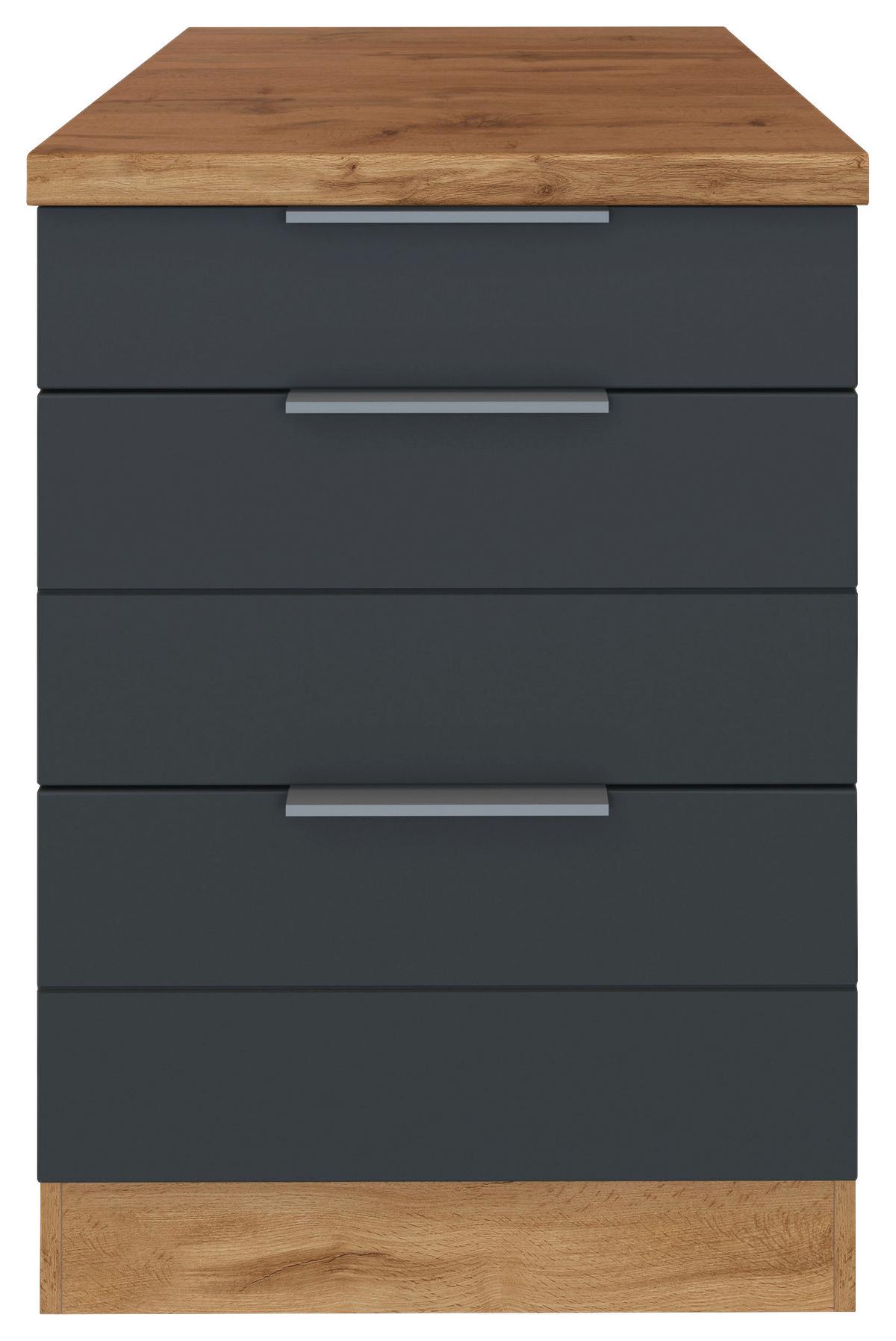 Küchenunterschrank Florenz B: 60 Cm Grau/eiche Dekor 3 Laden - Eiche Wotan/Grau, Design, Holzwerkstoff (60/86/60cm) - Held
