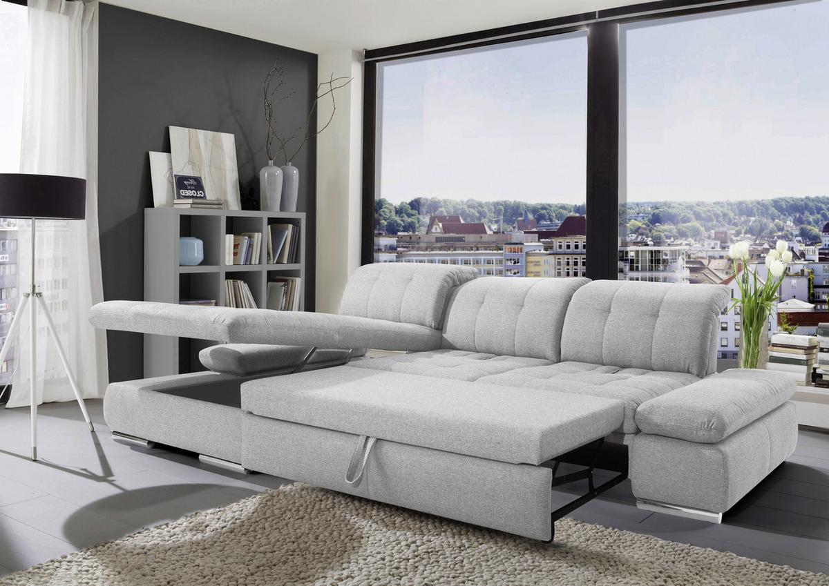Rohová sedačka SANFINO, levá, světle šedá,lůžko a úl.prostor - světle šedá/barvy chromu, Konvenční, kov/dřevo (199/305cm) - Premium Living