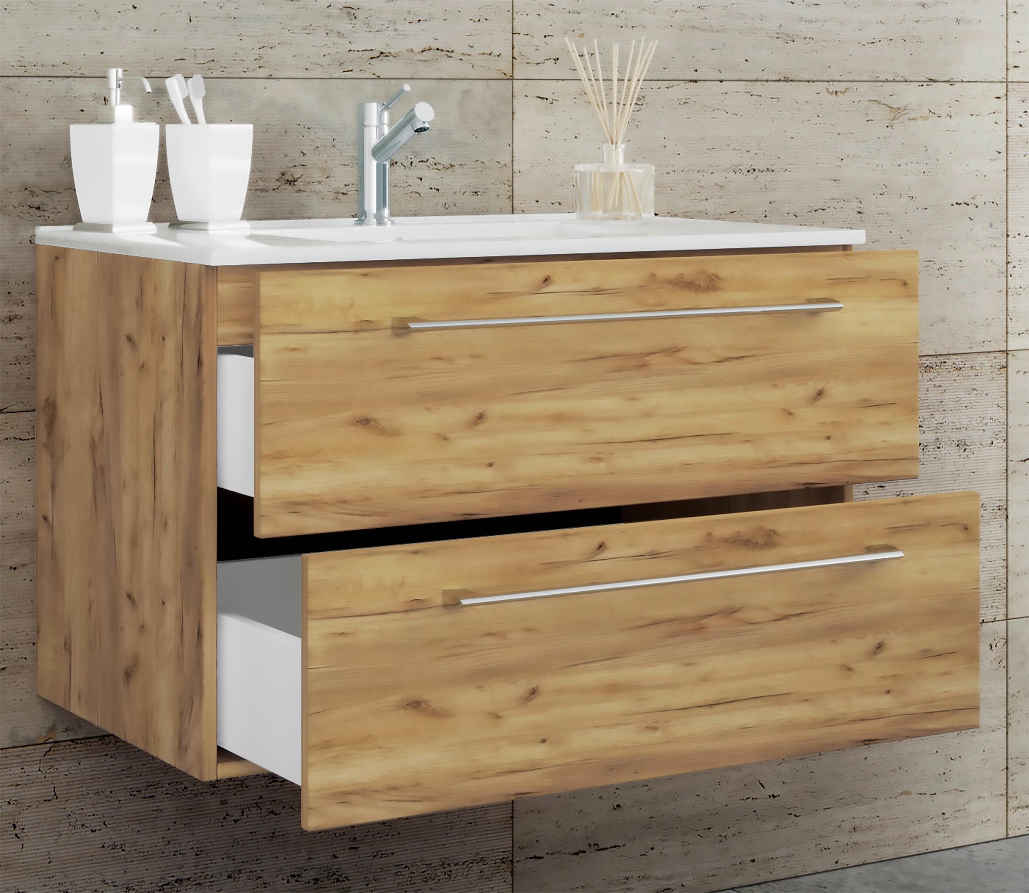 Waschtischkombi Badinos Honigeiche B: 81 cm - Honigeiche/Weiß, MODERN, Keramik/Holzwerkstoff (81cm) - MID.YOU