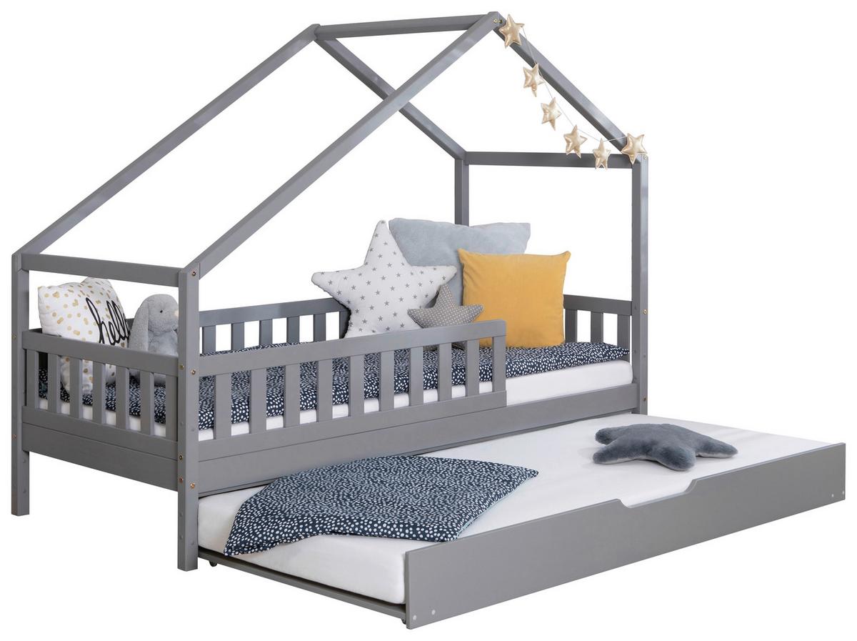 Hausbett Lou B: 90 Cm Hellgrau Lou - Hellgrau/Weiß, MODERN, Holz/Textil (90/200cm) - MID.YOU