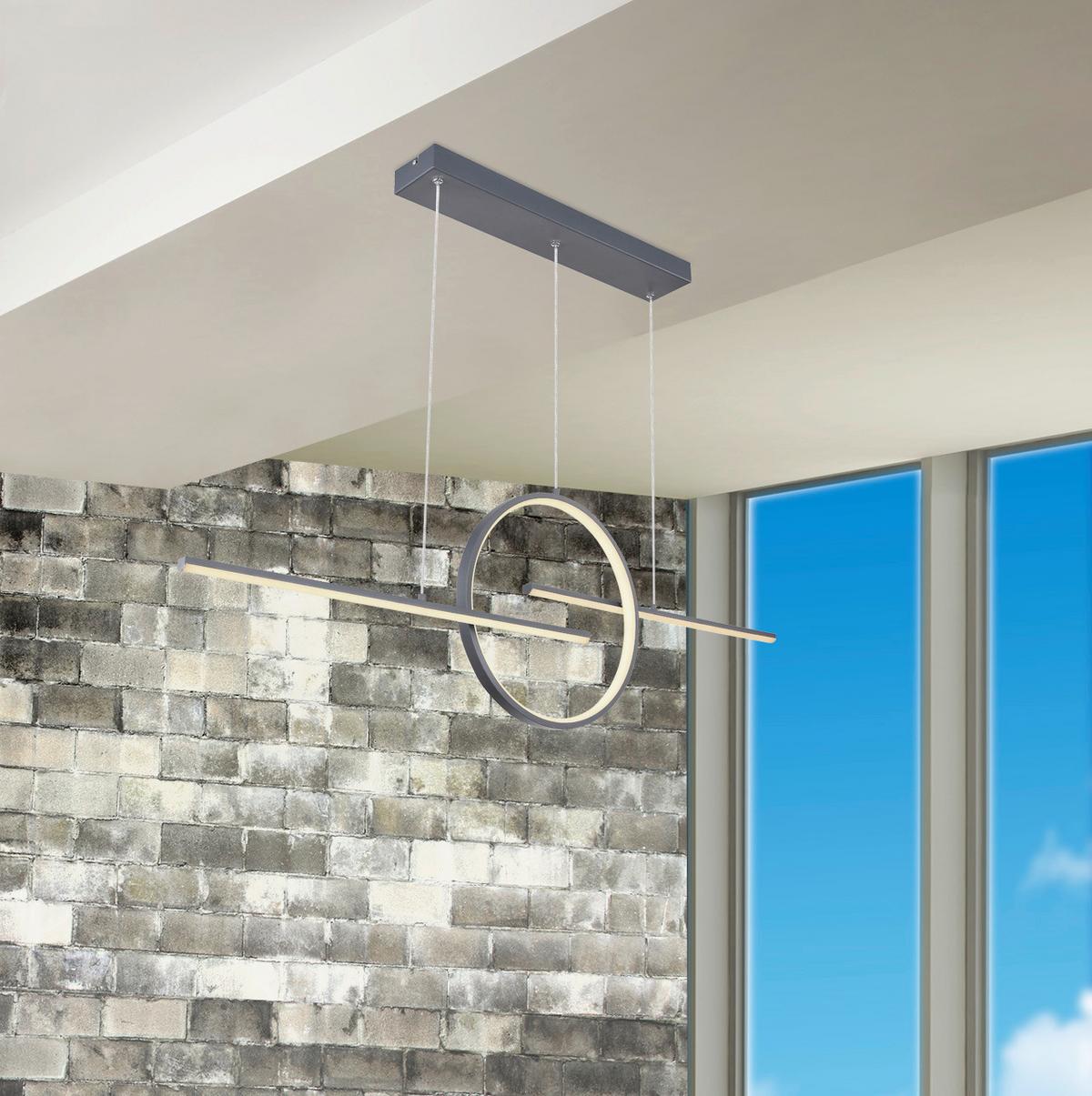 Led Függőlámpa 67121-50g - grafitszürke/opál, Design, műanyag/fém (124/10,5/150cm)