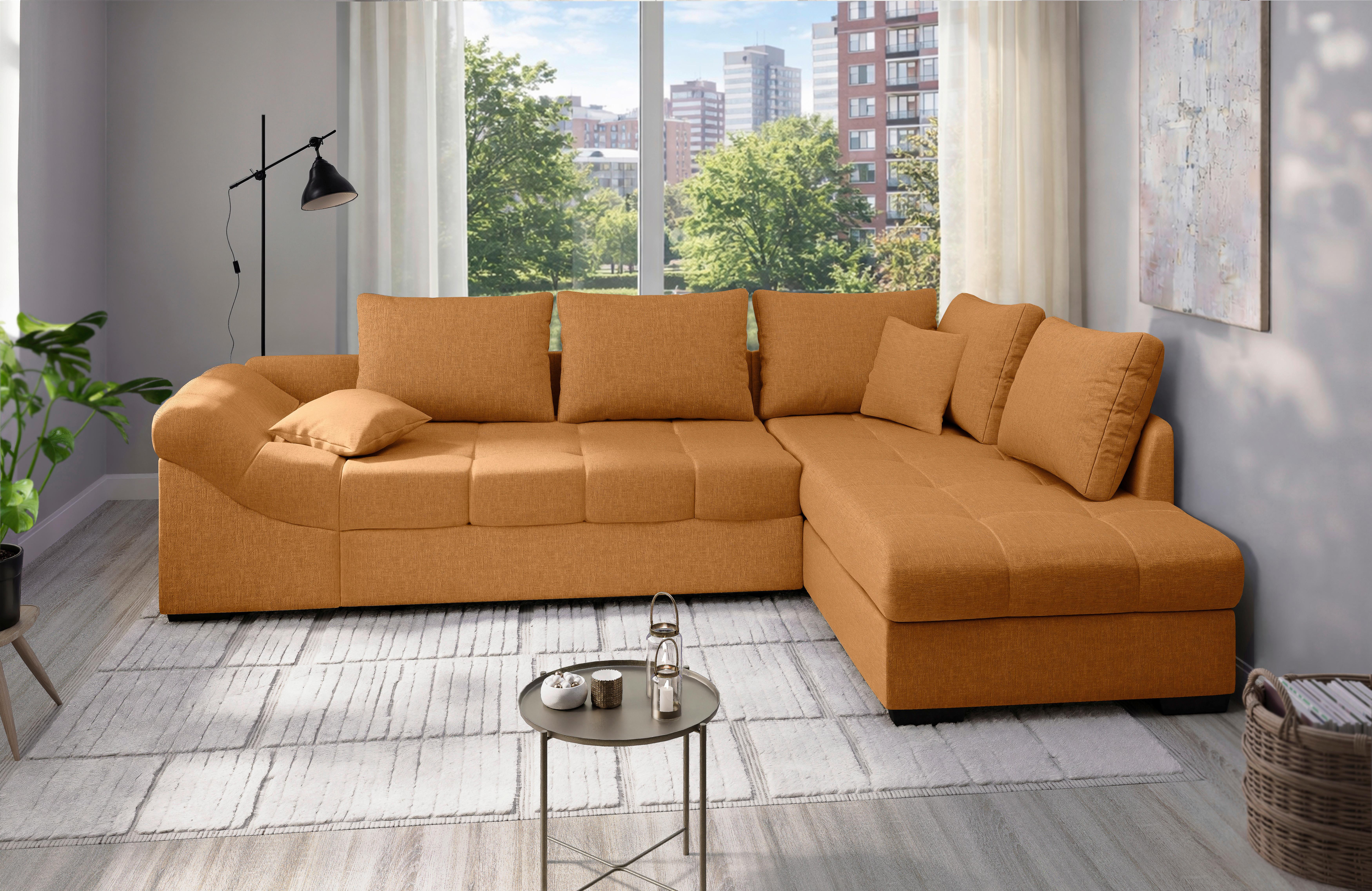 Eckschlafsofa Alvito Goldfarben S: 298x202cm - Goldfarben/Schwarz, MODERN, Textil (298/202cm) - MID.YOU