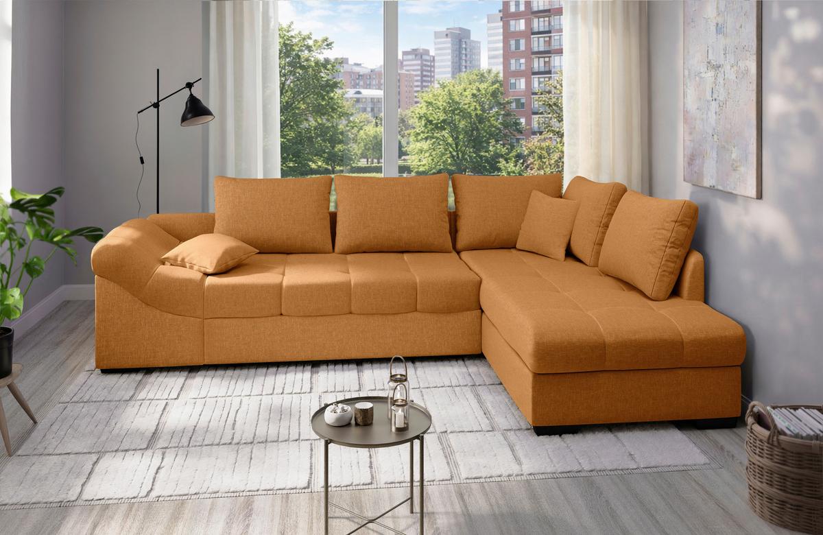 Eckschlafsofa Alvito Goldfarben S: 298x202cm - Goldfarben/Schwarz, MODERN, Textil (298/202cm) - MID.YOU