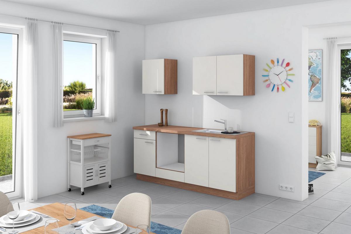 Küchenzeile Base ohne Geräte 200 cm Weiß/Bergeiche - Eichefarben/Weiß, Design, Holzwerkstoff (200cm) - Express