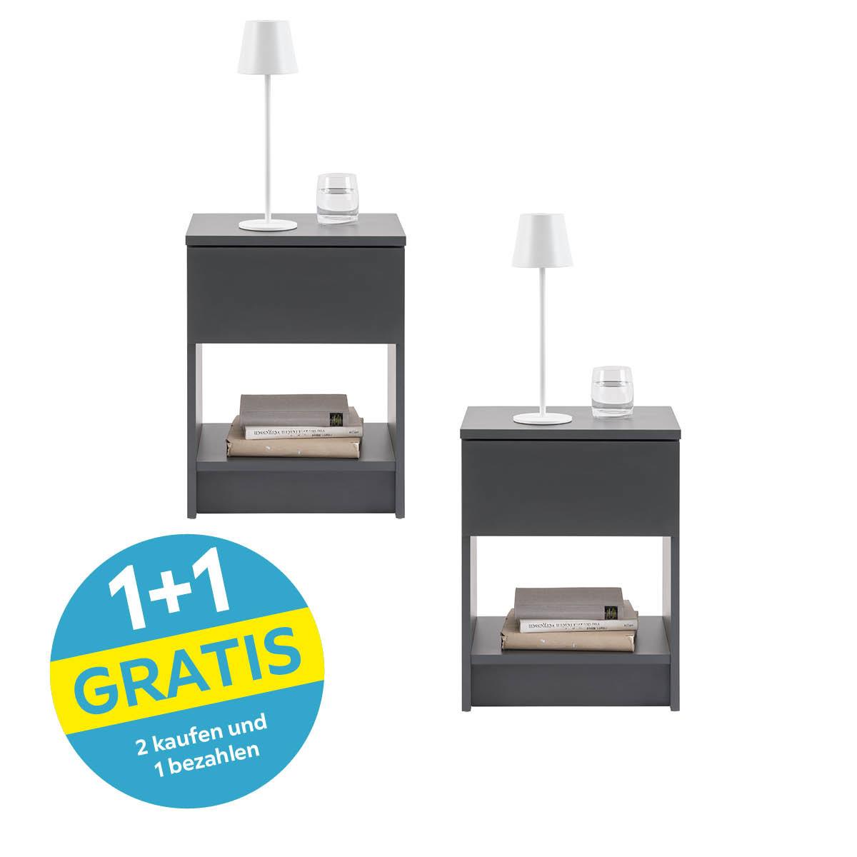 Nachtkästchen Ribe Anthrazit 1 Lade, B: 40 Cm - Anthrazit, Basics, Holzwerkstoff (40/48/30cm) - P & B