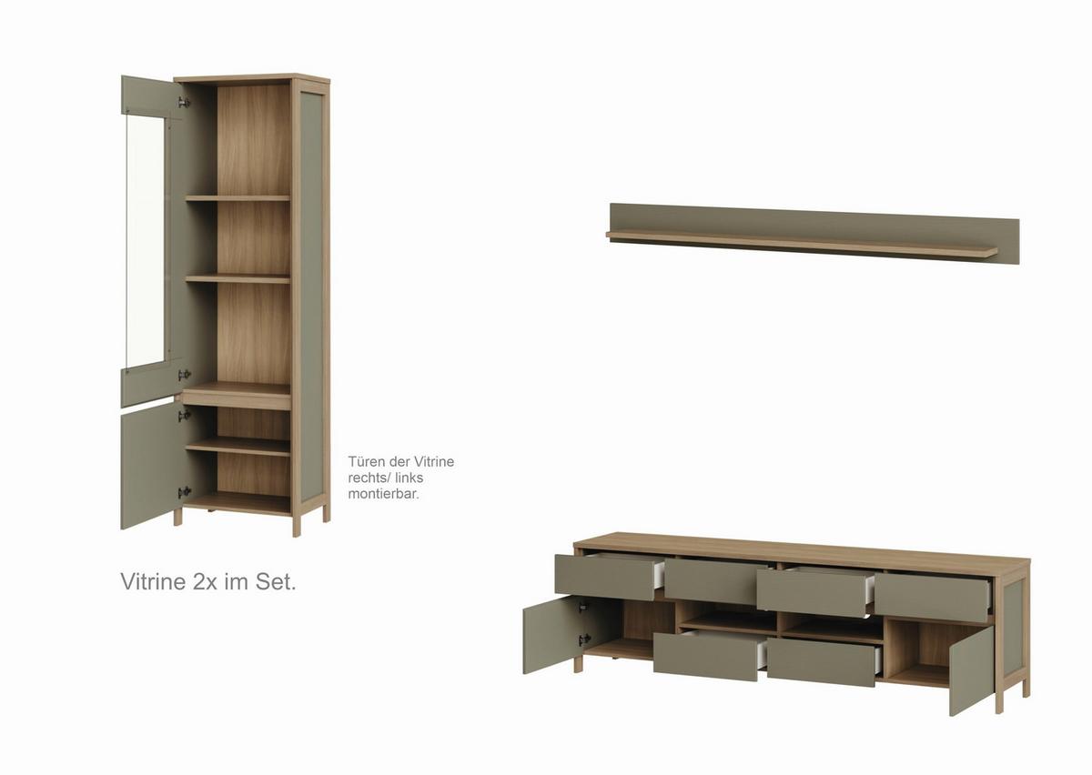 Wohnwand Stranda Eukalyptusfarben B: 339cm - Eichefarben/Eukalyptusholzfarben, Design, Holzwerkstoff (339/195/39cm) - MID.YOU