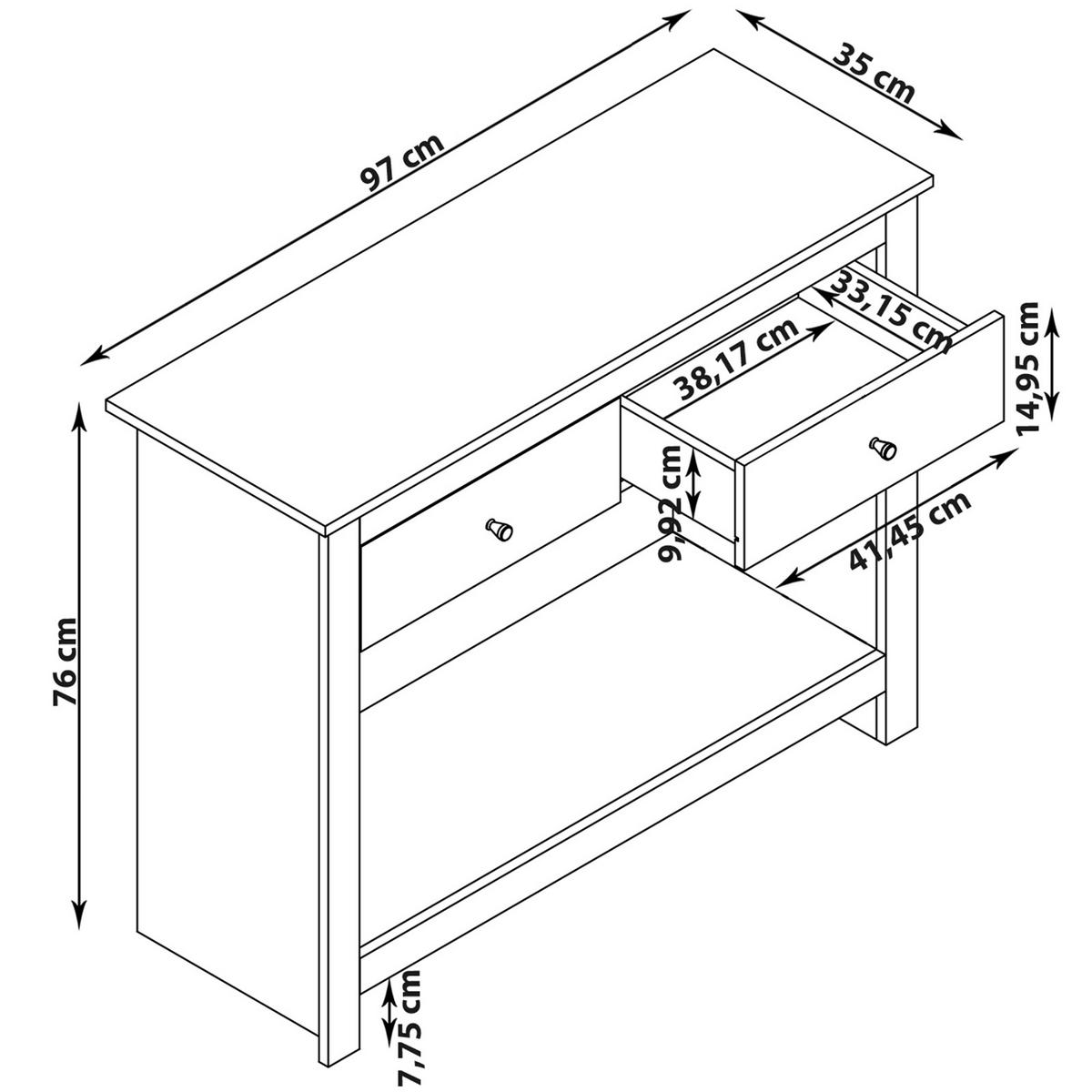 Konsole Emerald Mit Schublade Eiche Grau - Naturfarben, Design, Holzwerkstoff (97/35/76cm) - MID.YOU