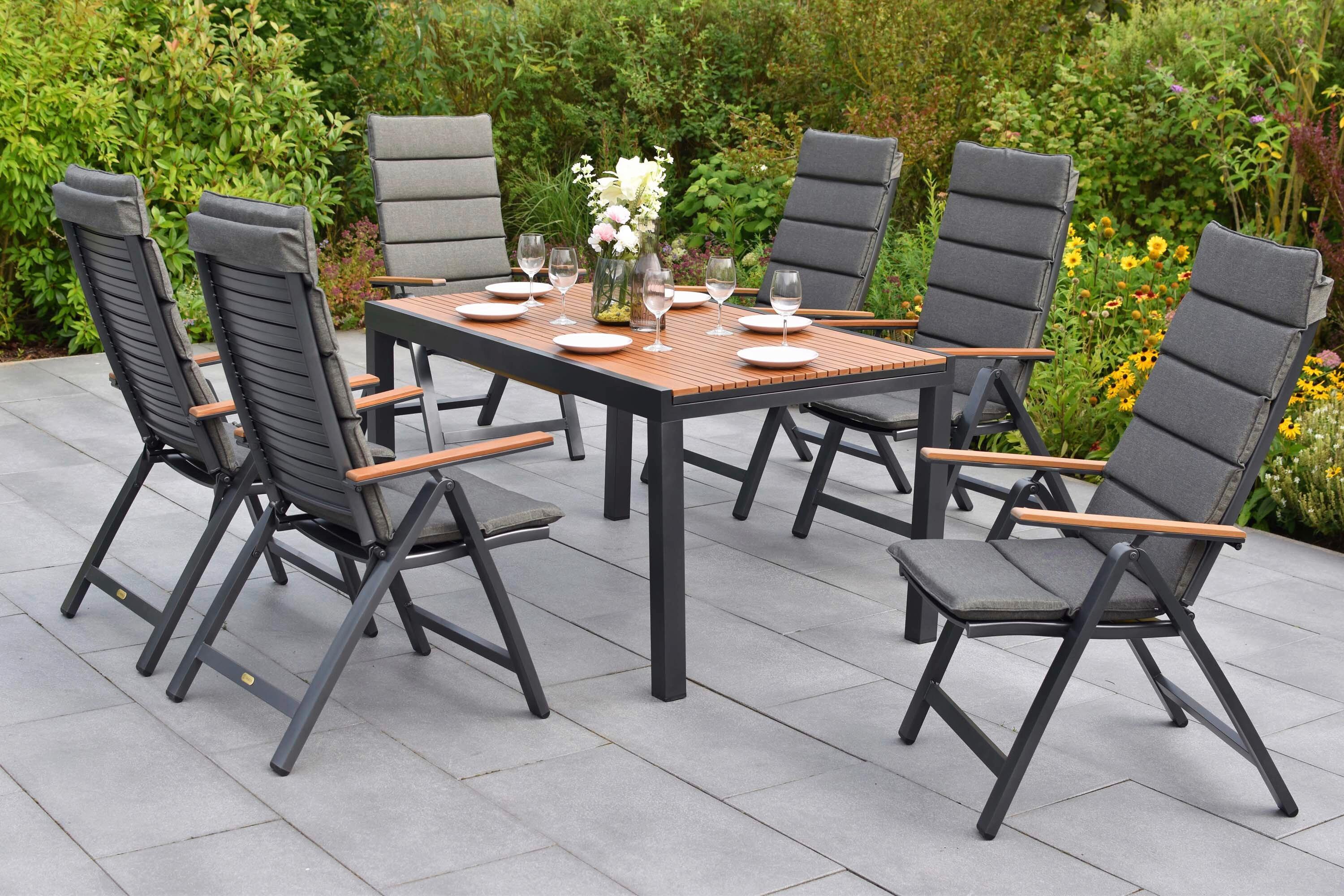 Gartentischgruppe Astros 13 -Teilig. Graphitfarben/Natur - Graphitfarben/Naturfarben, KONVENTIONELL, Kunststoff/Textil - Gardenson