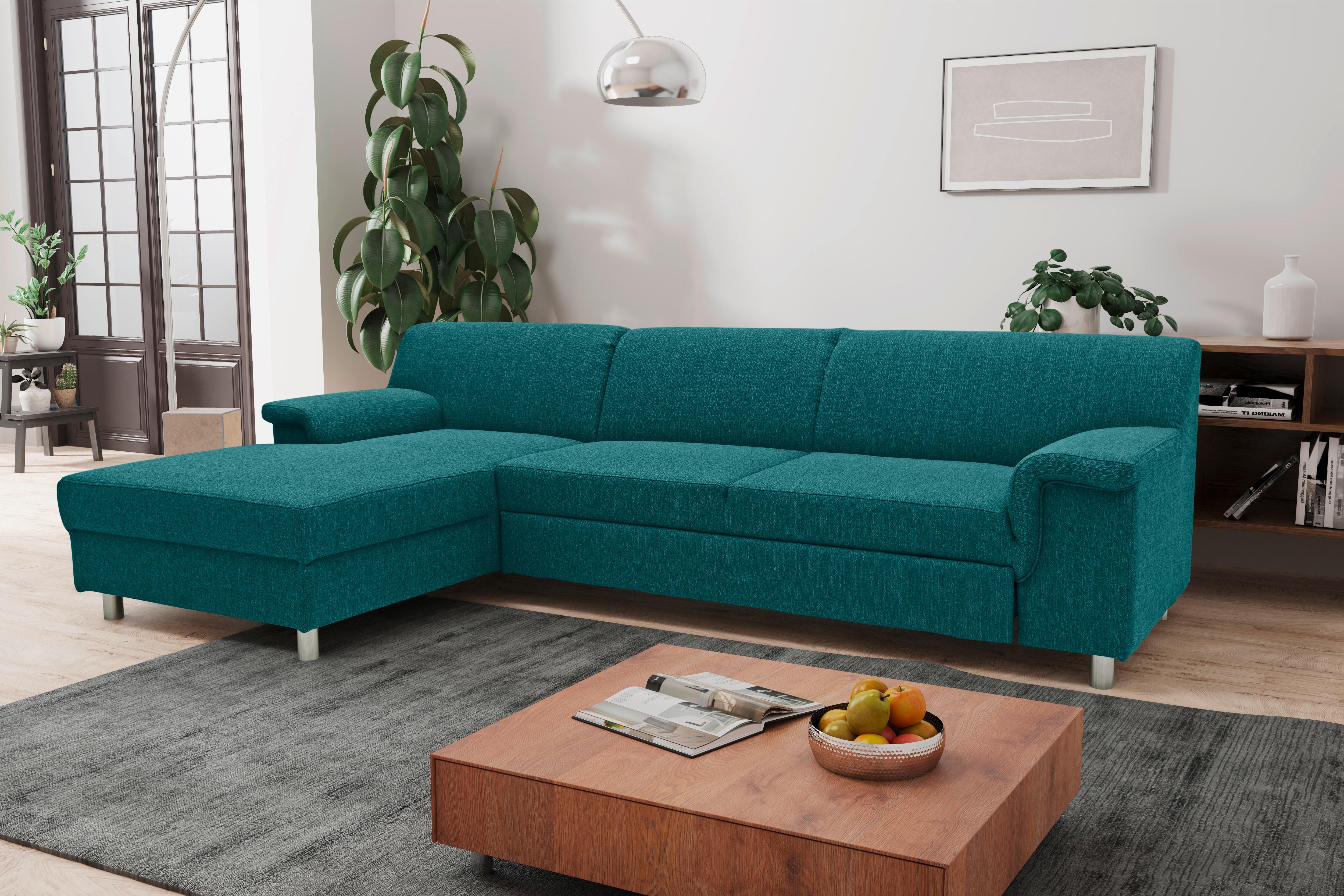 Ecksofa Jamie Armlehnen Petrol Webstoff - Chromfarben/Petrol, KONVENTIONELL, Textil (150/251cm) - MID.YOU