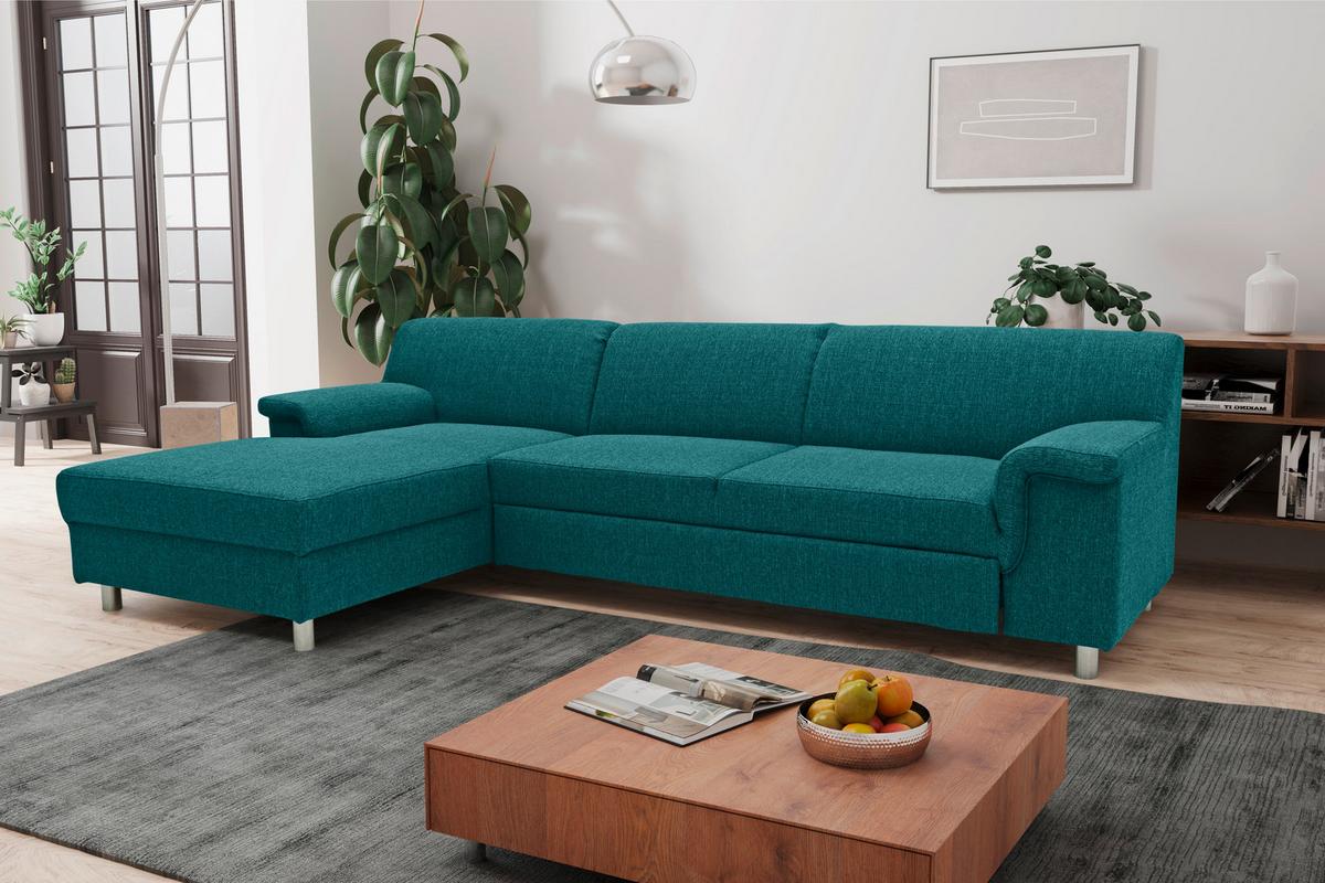 Ecksofa Jamie Armlehnen Petrol Webstoff - Chromfarben/Petrol, KONVENTIONELL, Textil (150/251cm) - MID.YOU