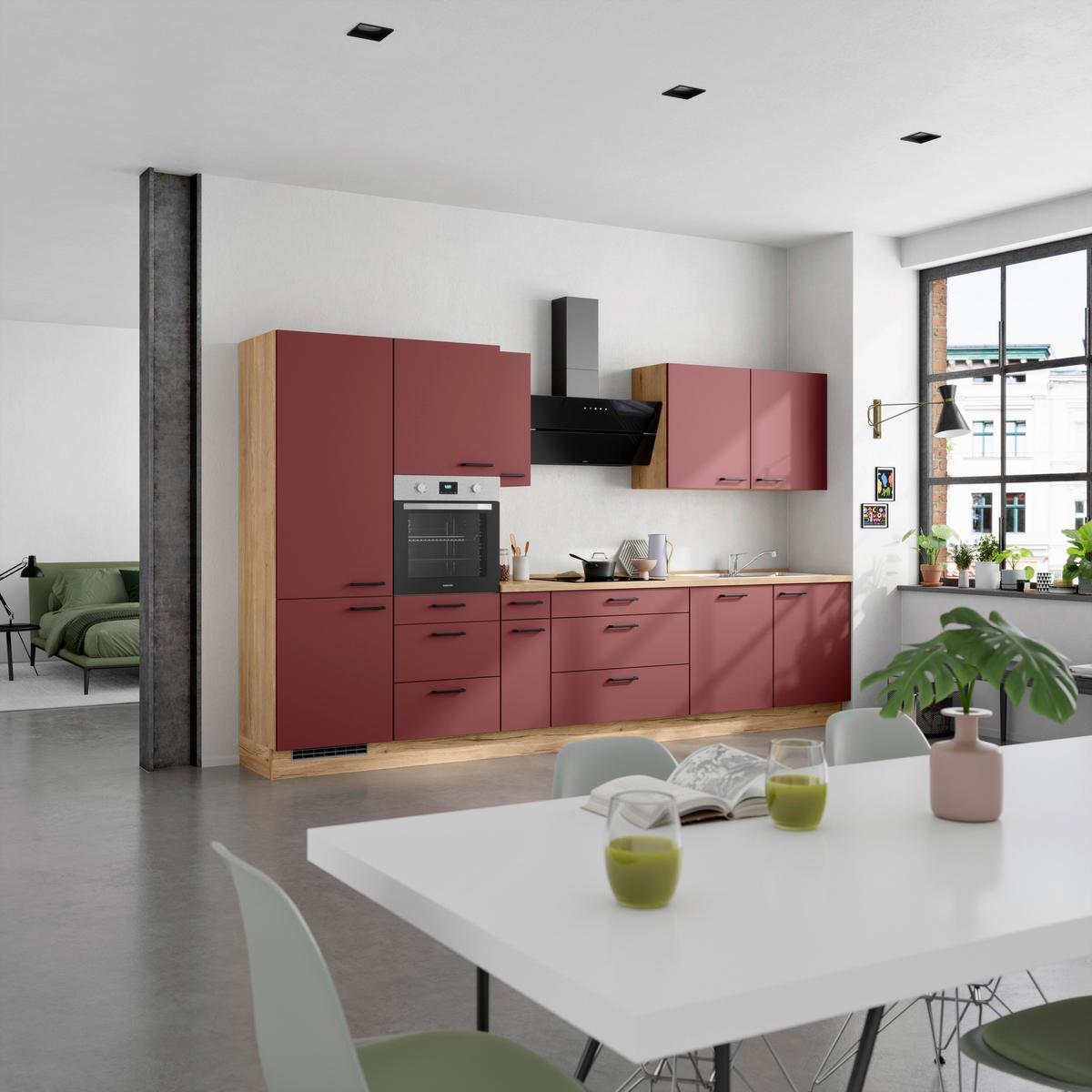 Küchenleerblock Easytouch High-Line, H12 Links - Eichefarben/Rot, MODERN, Holzwerkstoff (360cm) - Nobilia