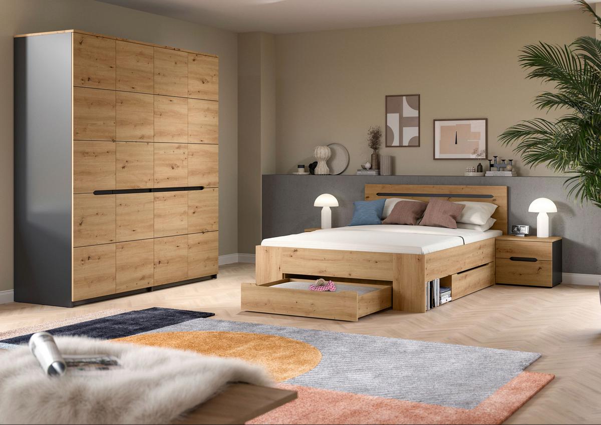 Schlafzimmer Canu Grau /Eiche Artisan Dekor 4--Teilig - Eiche Artisan/Grau, MODERN, Holzwerkstoff - MID.YOU