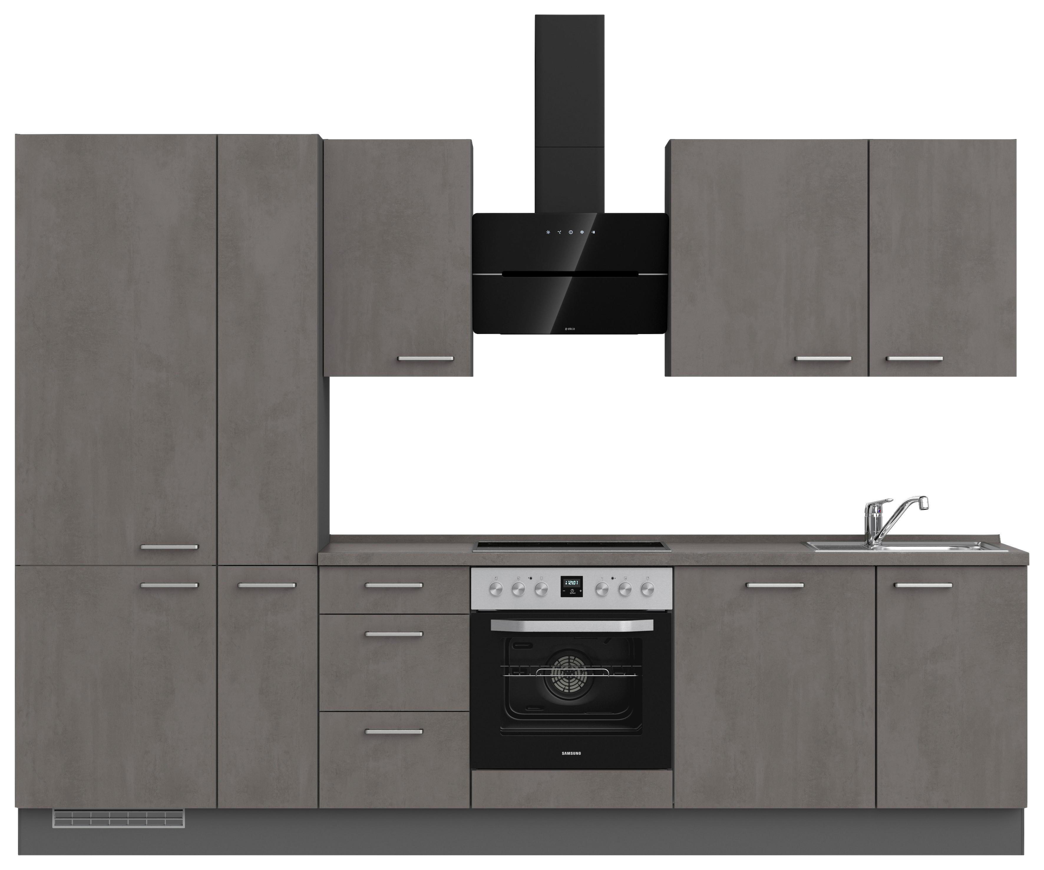 Kuchynská linka 300 cm, bridl.šedý betón/bridl.šedá - farba ušľachtilej ocele/bridlicová, Modern, kov/kompozitné drevo (300cm) - Nobilia