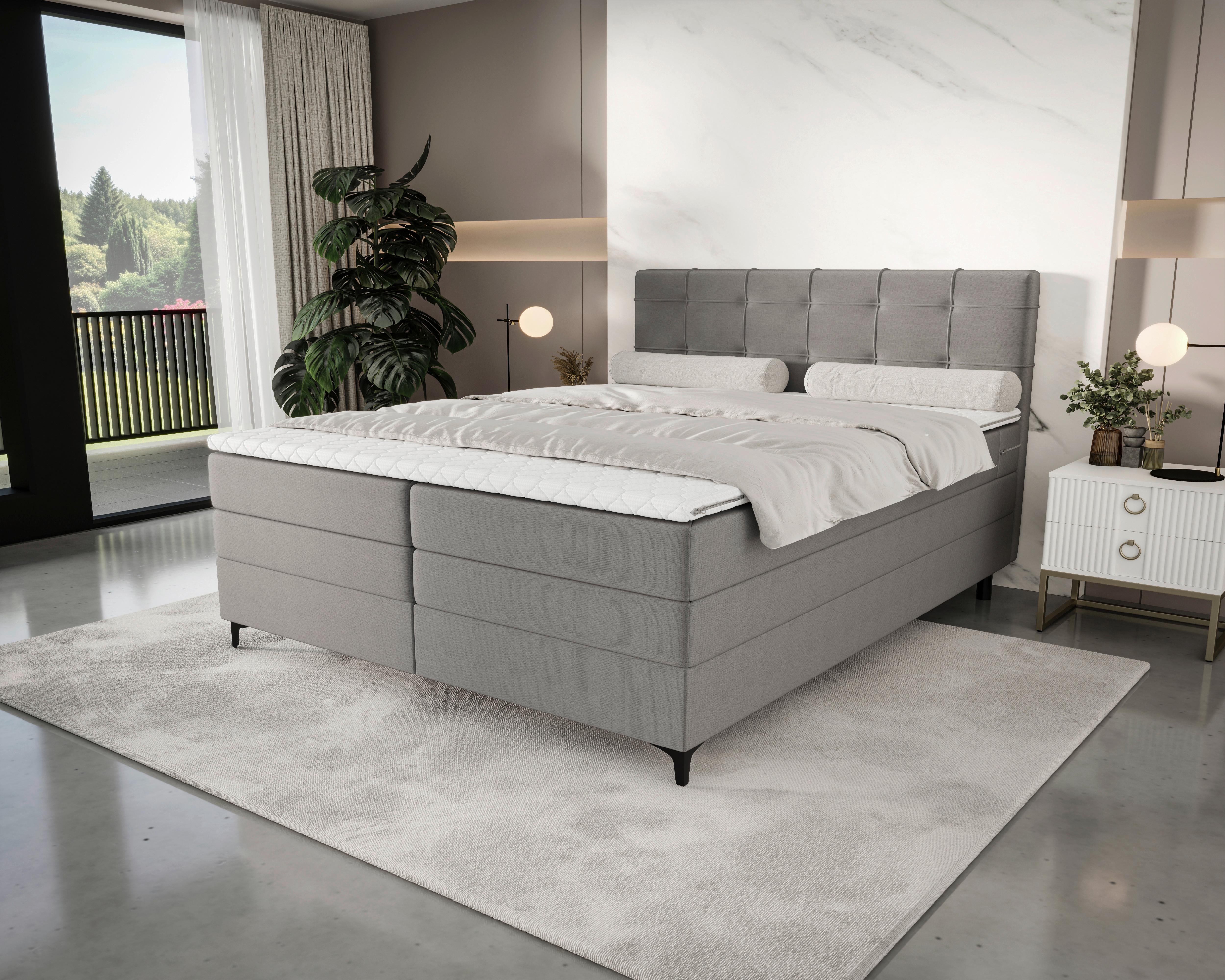 Boxspringbett Mitto mit Topper 180x200 cm - Schwarz/Grau, KONVENTIONELL, Textil/Metall (180/200cm)