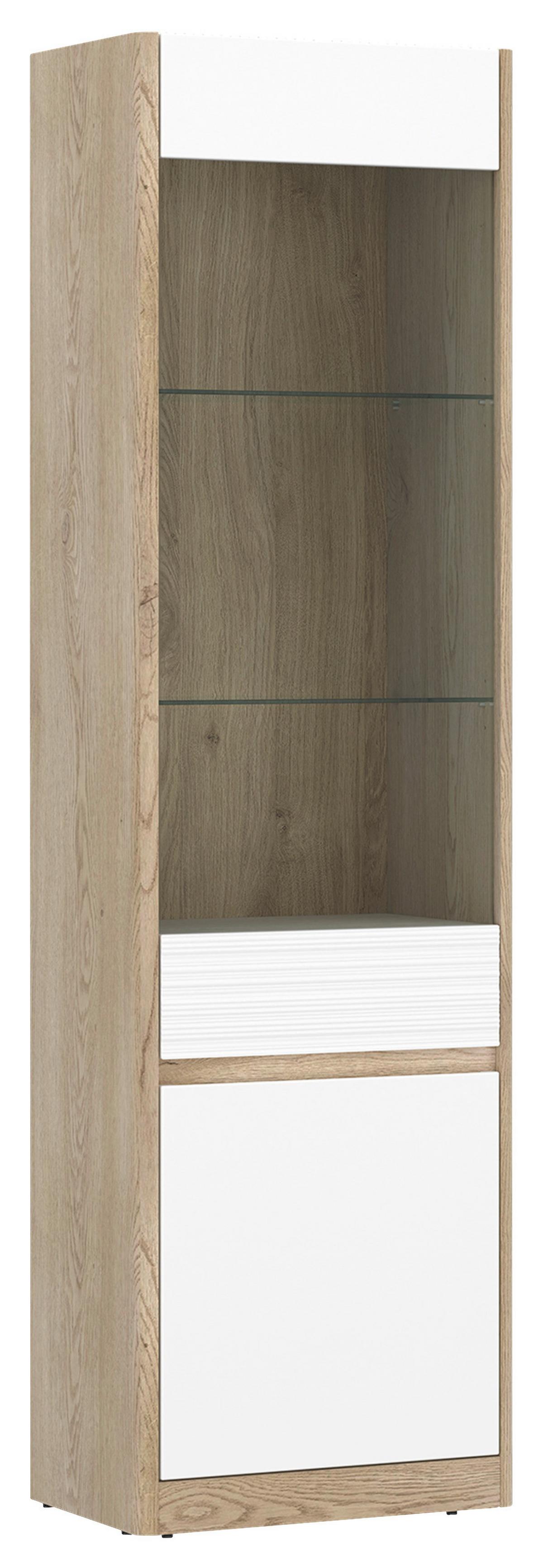 Vitrine Calima Eichefarben/Weiß B: 55,8 cm - Eichefarben/Schwarz, KONVENTIONELL, Glas/Holzwerkstoff (55,8/200,5/40,3cm) - MID.YOU